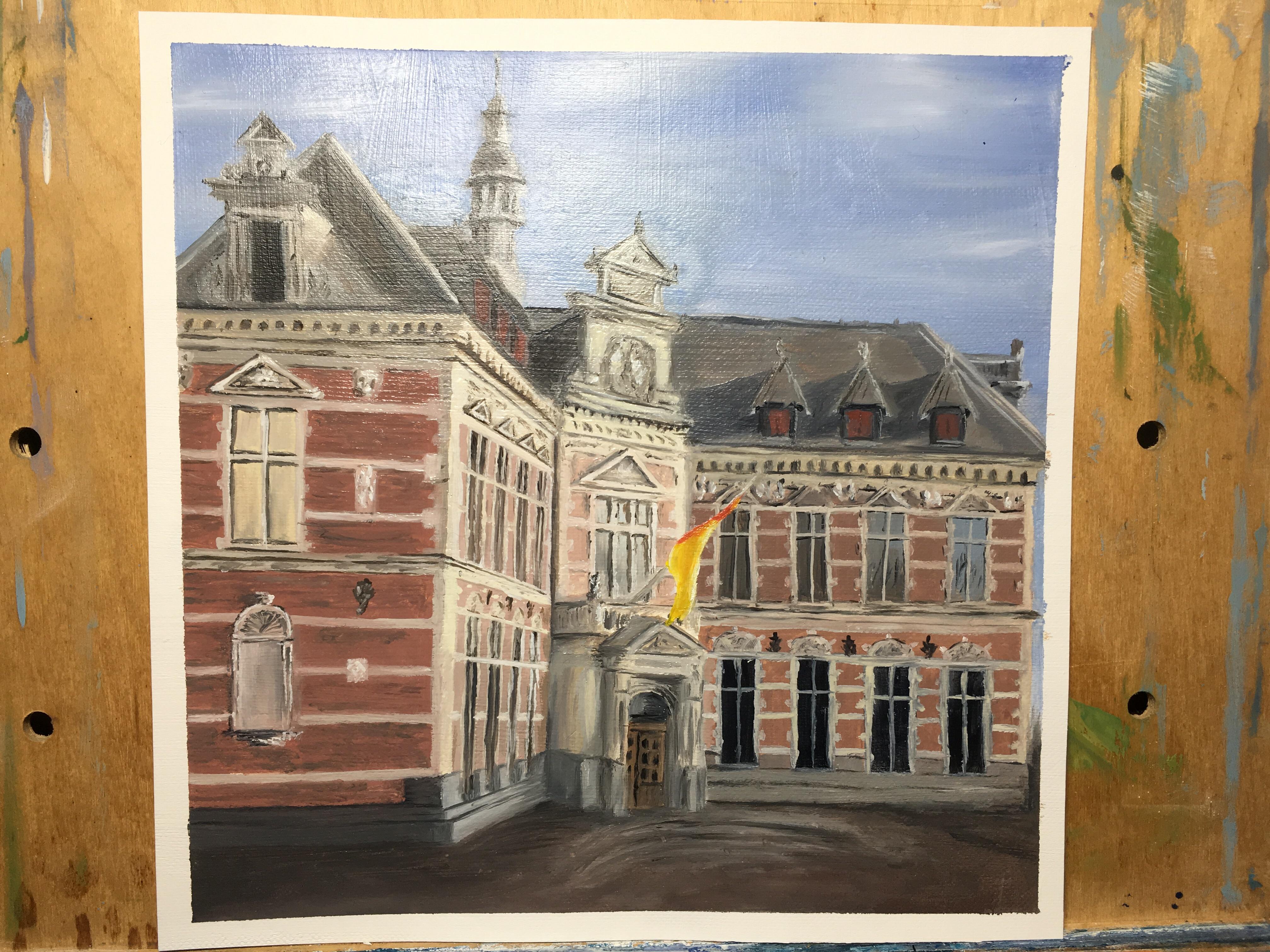 University building Utrecht oil paint 20x20cm r/painting