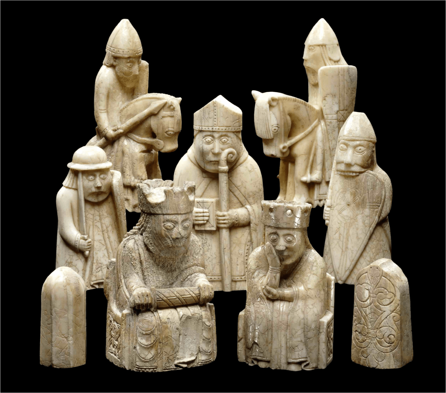 The Lewis chess pieces made from walrus ivory around the 12th century