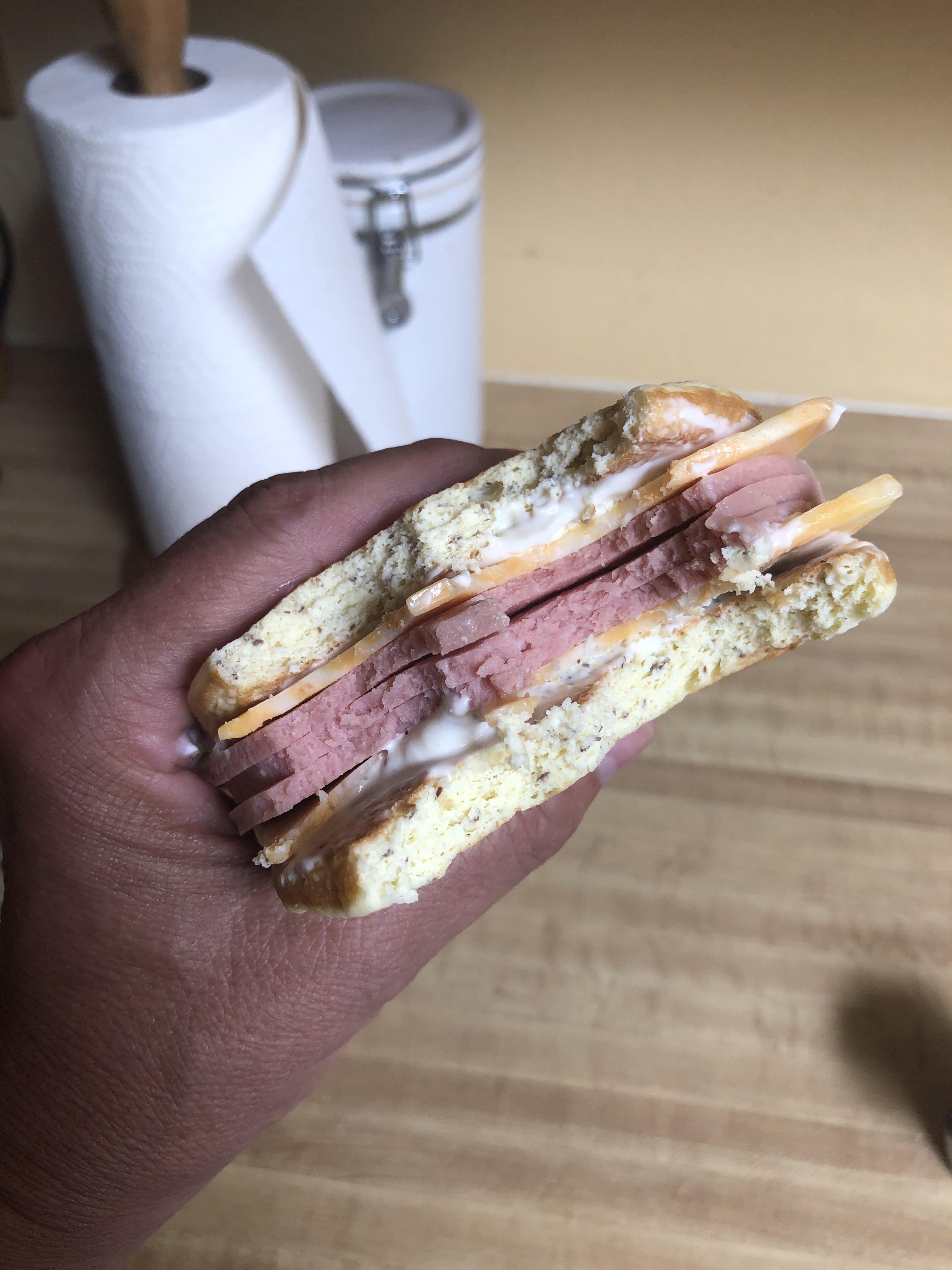 Bologna and Cheese on Onion Chaffle Buns, do not under estimate how