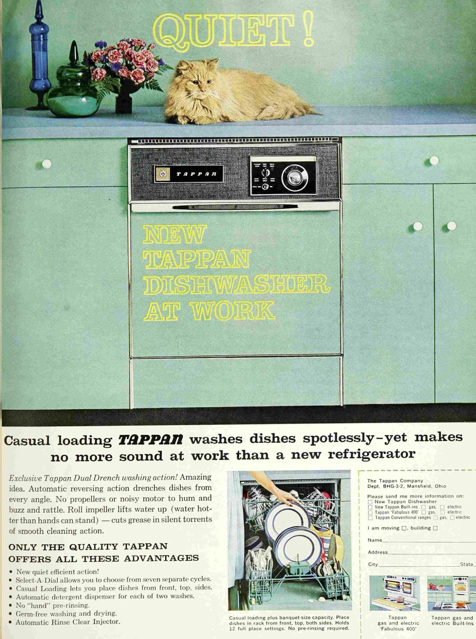 Tappan Dishwasher ad (Better Homes & Gardens, March 1962) : r/vintageads