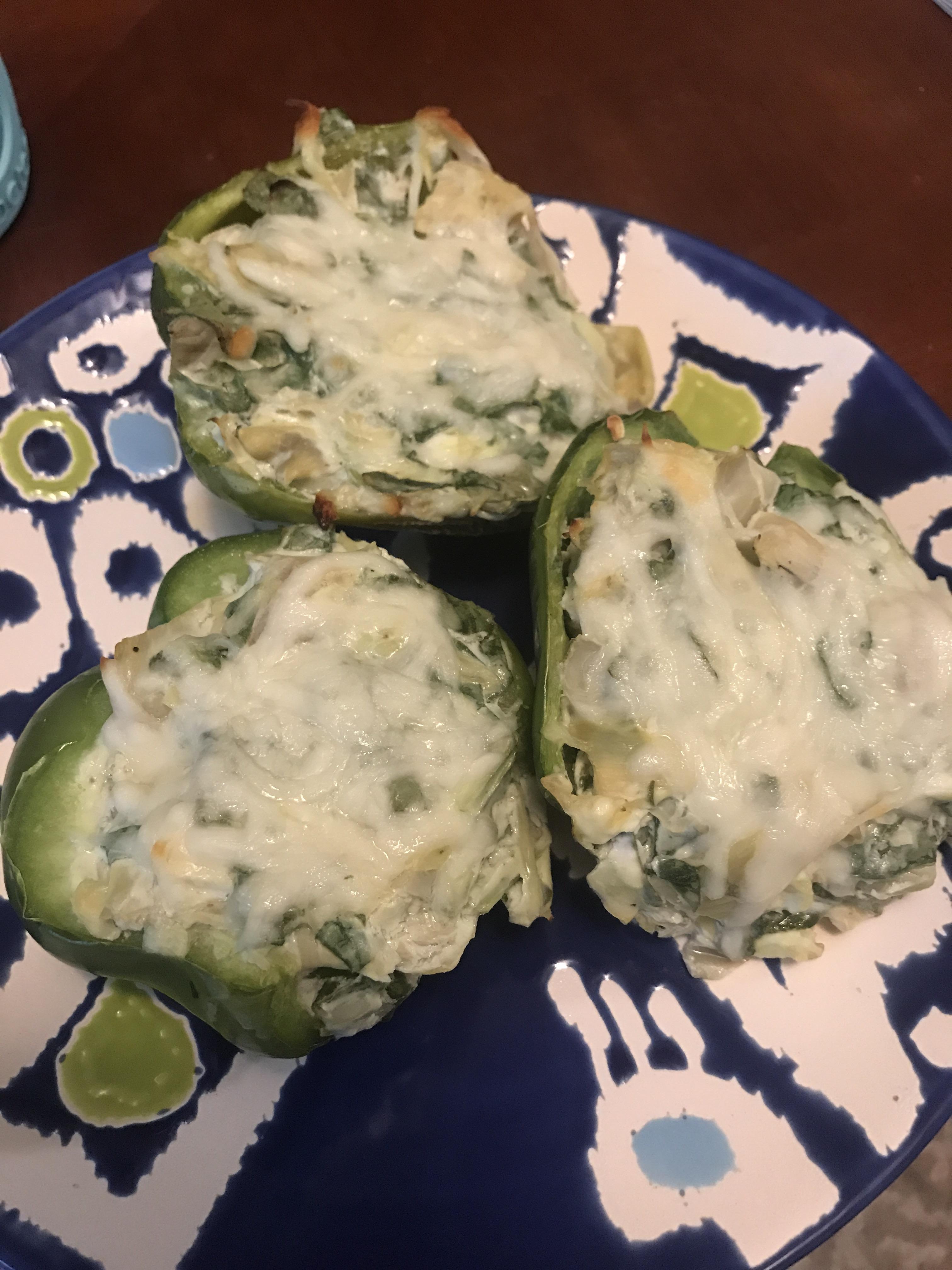 334 Calories for Spinach Artichoke Stuffed peppers! [vegetarian and