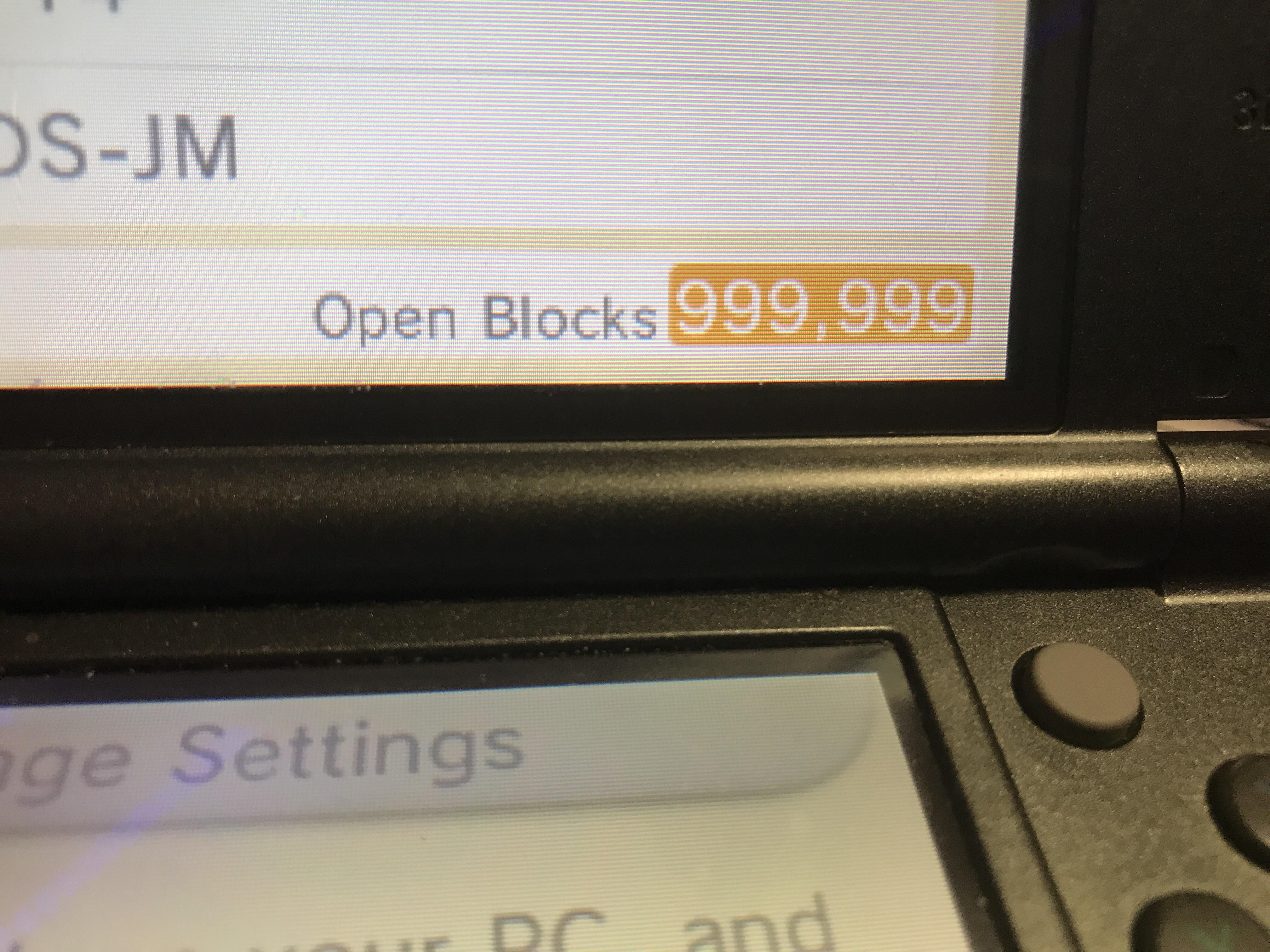 My dad somehow made a mico SD card give me 999,999+ open blocks. r/3DS