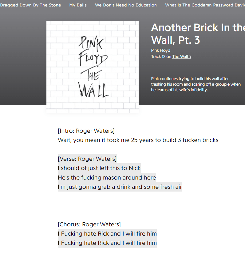 Another Brick in the Wall, Pt. 3 (The Wall Work In Progress, Pt. 1