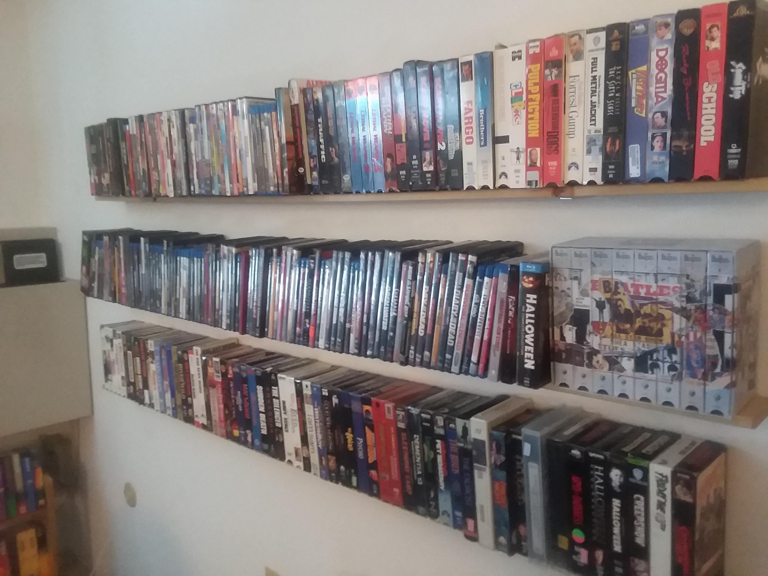 Got most of my dvd,blu ray, and vhs collection on to home made shelves