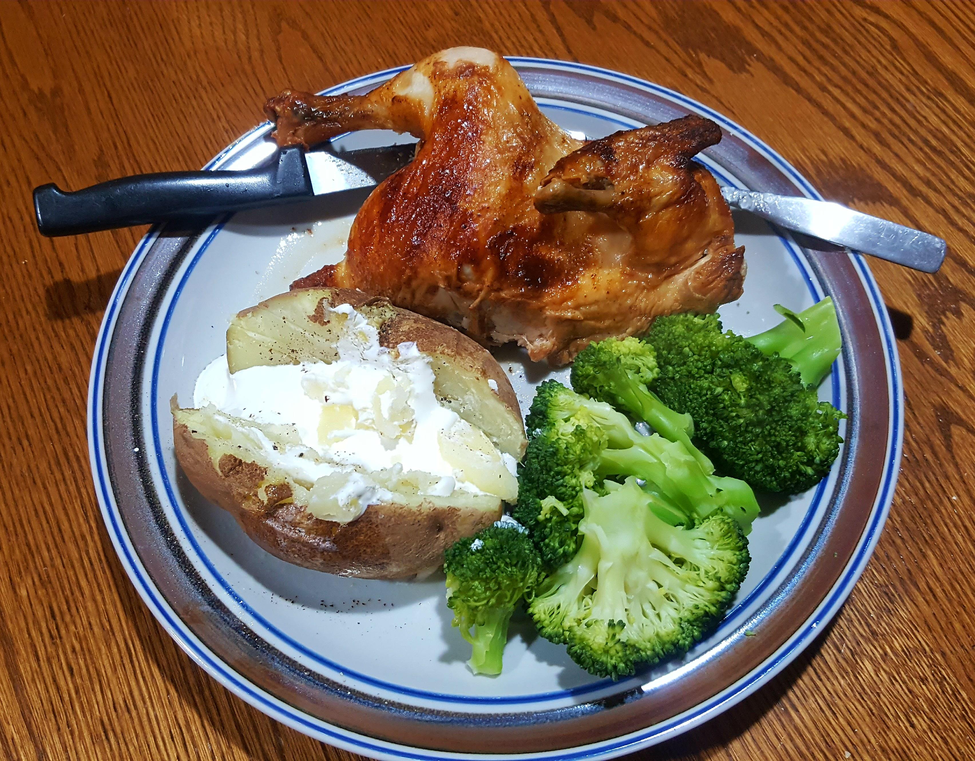 [I ate] half roasted chicken, steamed broccoli and baked potato r/food