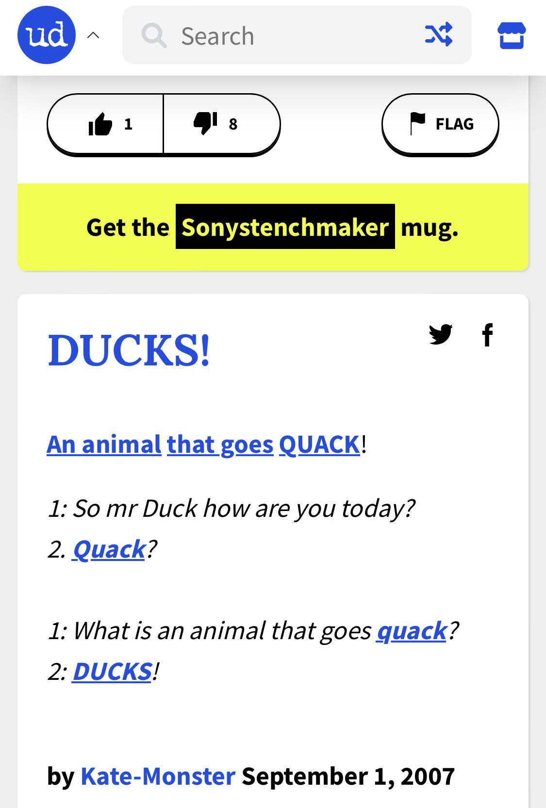 The definition of ducks on urban dictionary r/notinteresting