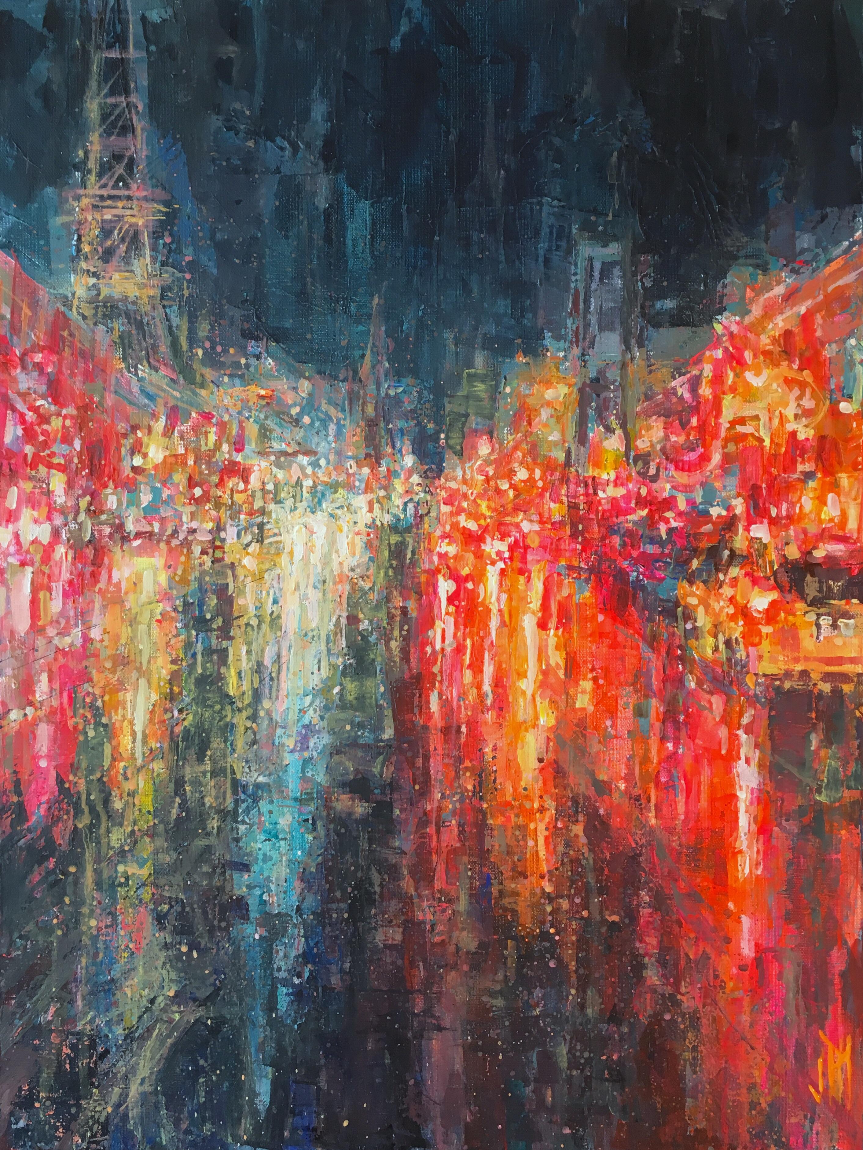 Lower Broadway lights and reflections, acrylic painting. r/nashville