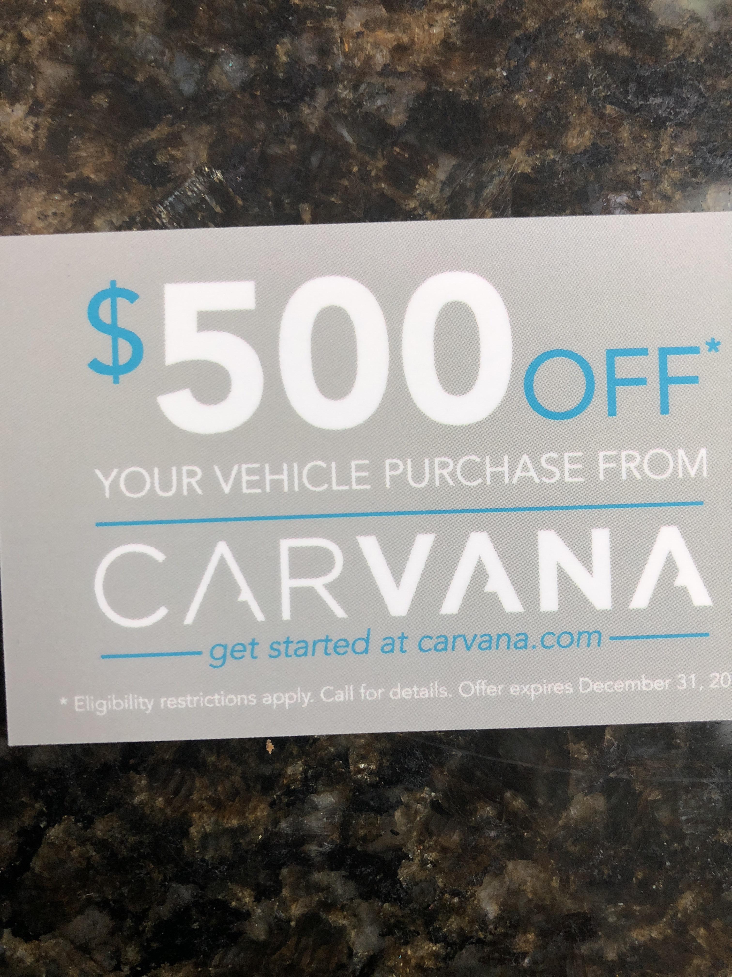 Carvana 500 off discount code Bought a car through Carvana and have