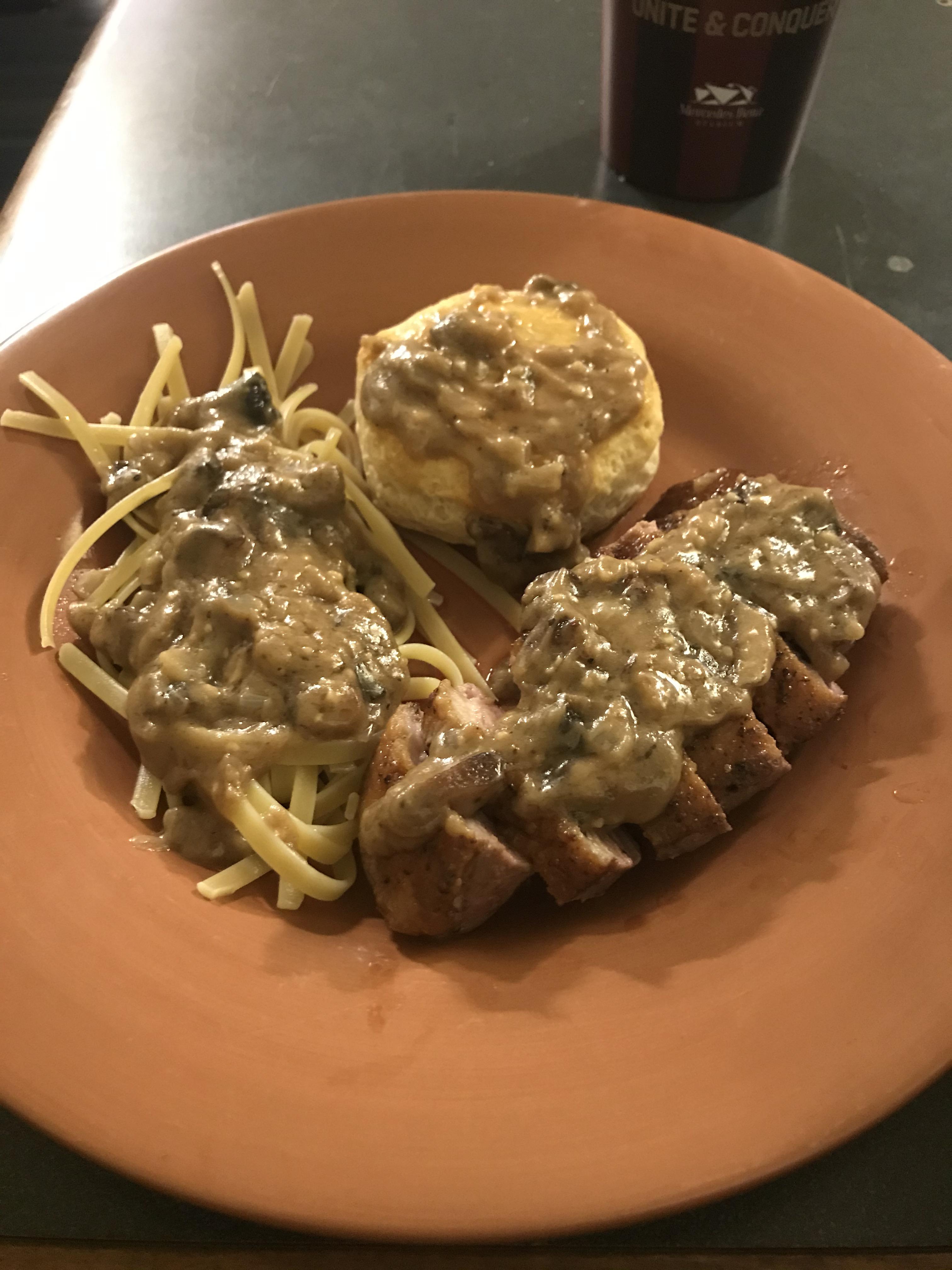 [Homemade] Duck breast with a Bourbon mushroom gravy. r/food