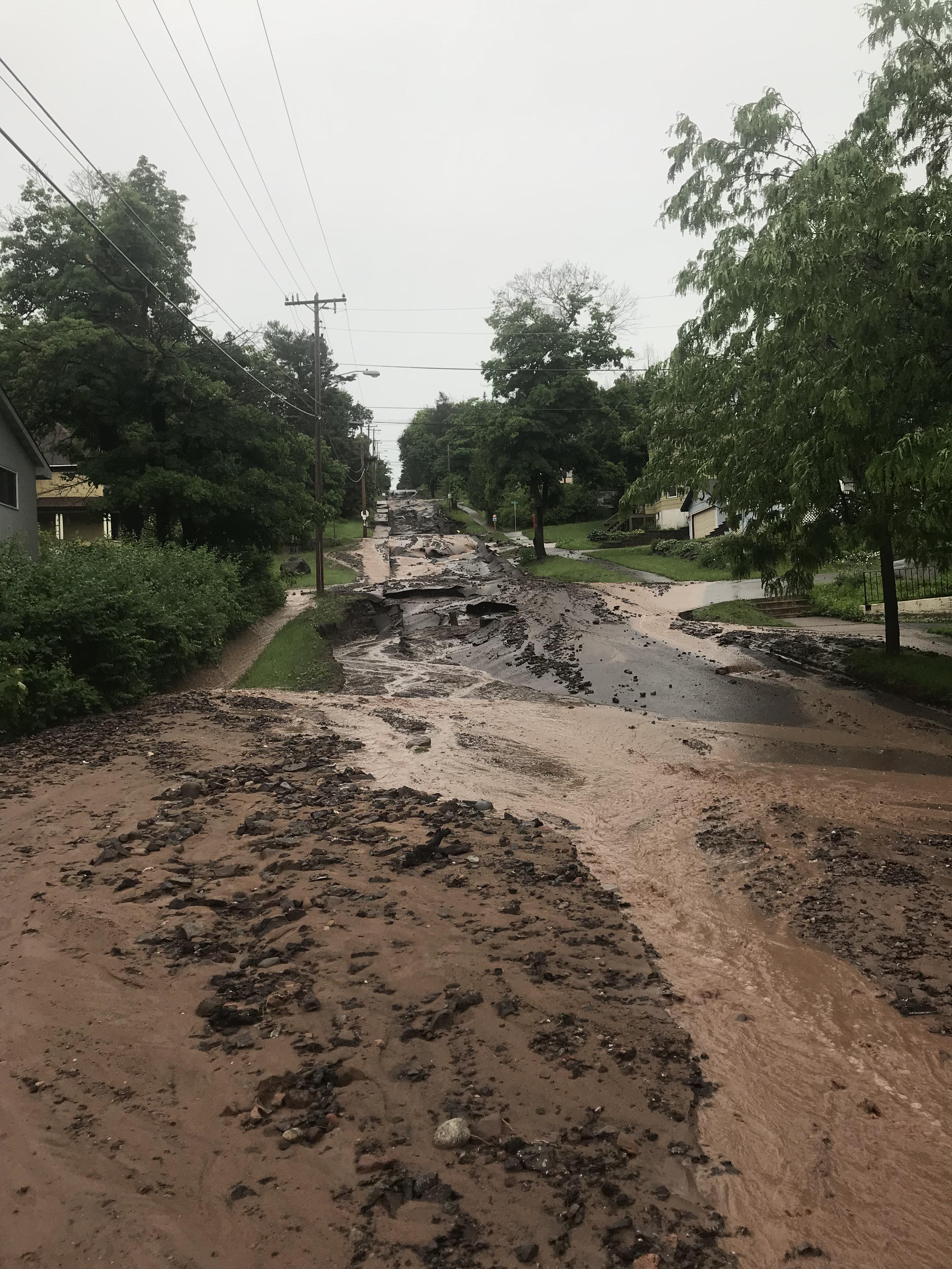 Road destruction from flash floods — Houghton, MI r/pics