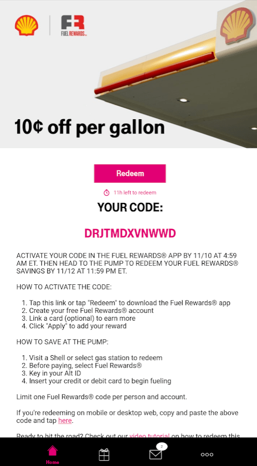Fuel Rewards Code r/SingleUseCodes