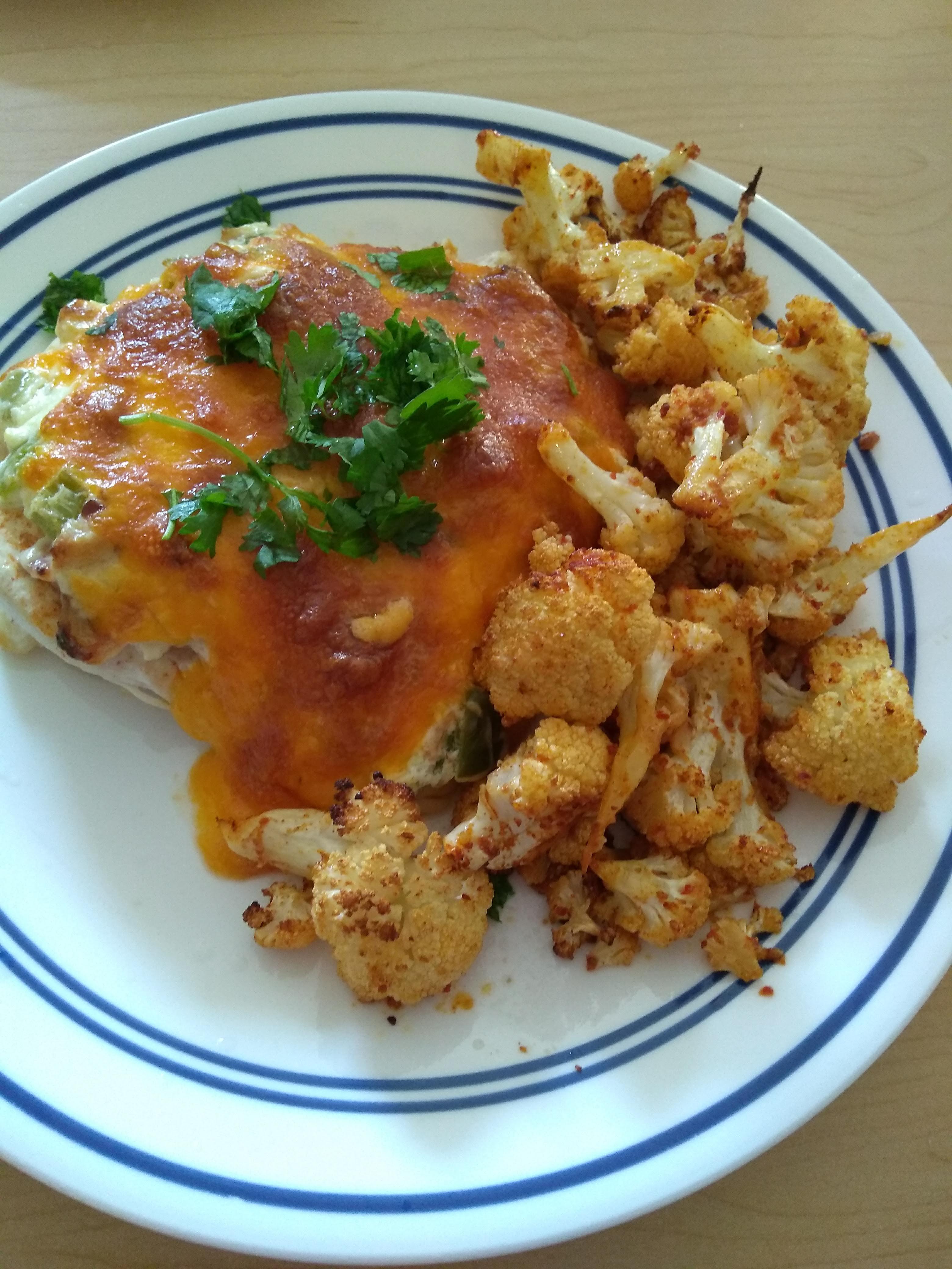 Jalapeno popper chicken with roasted chili lime cauliflower r/ketorecipes