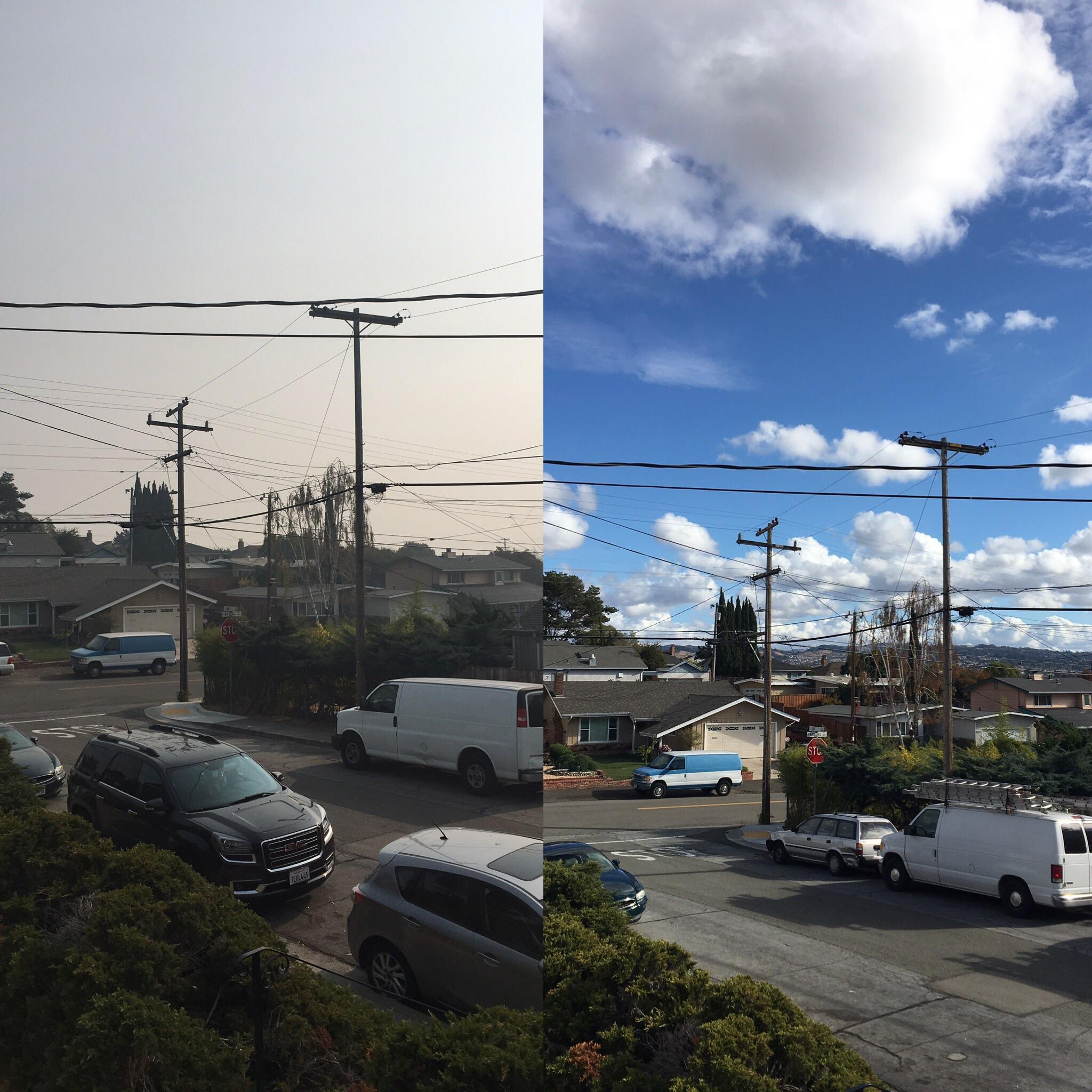 Two photos taken a week apart from my home in the East Bay Area, CA