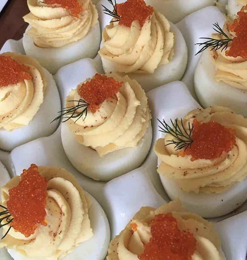 [Homemade] Devilled Eggs with flying fish roe r/food