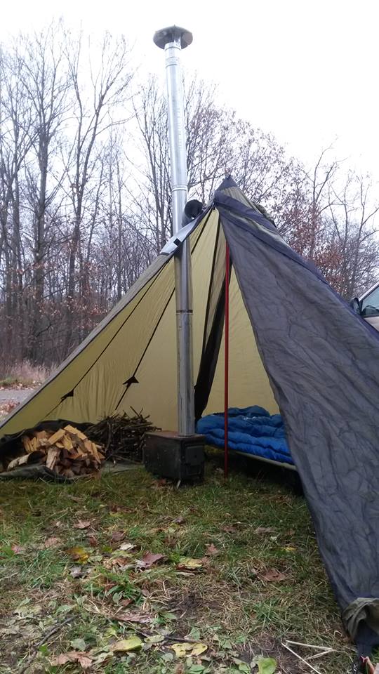 First time hot tent camping in central MN (it snowed overnight) r/camping