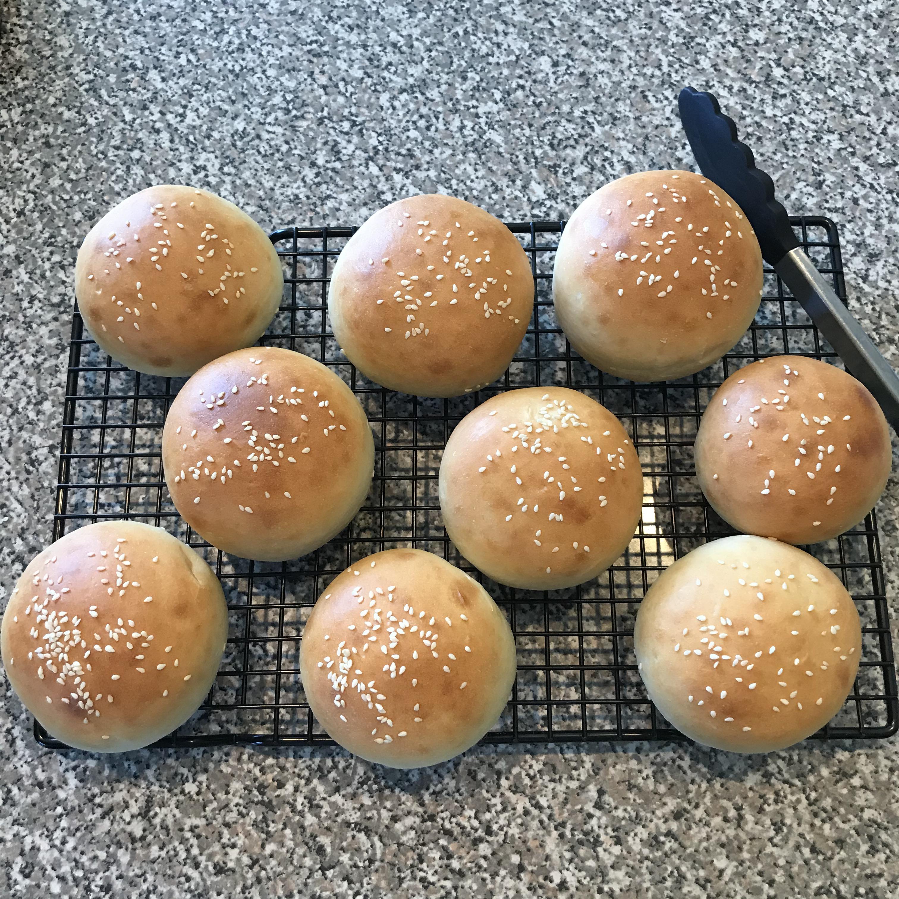 Burger buns. Next time I’ll weigh my dough pieces so they are uniform
