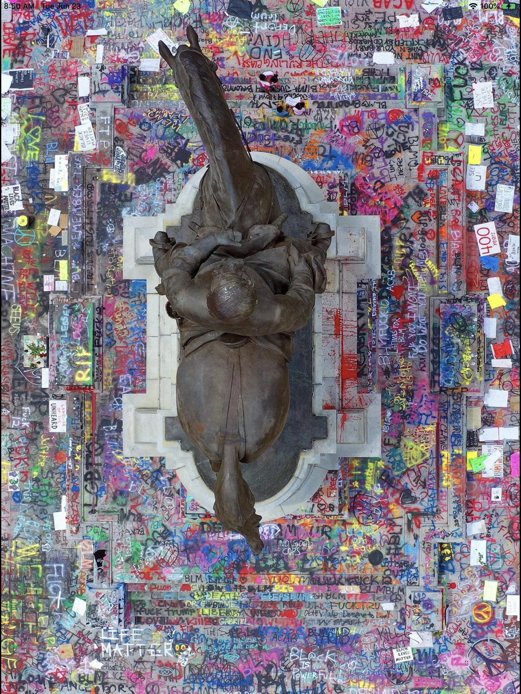 Robert E Lee Monument from above Graffiti