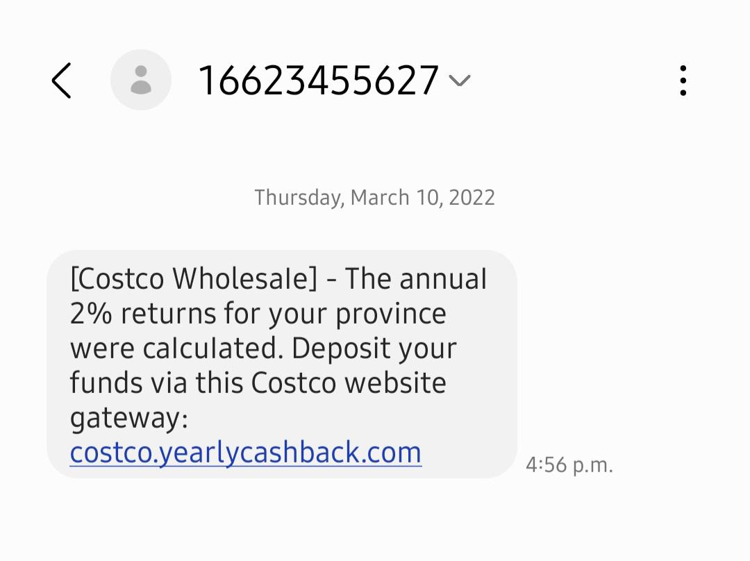 Scam Alert! Just received this text message to deposit Costco annual