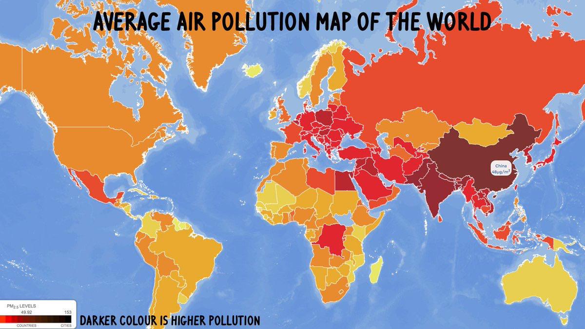 Average Air Quality Map Of The World Average Air Pollution Of The World Map MapPorn