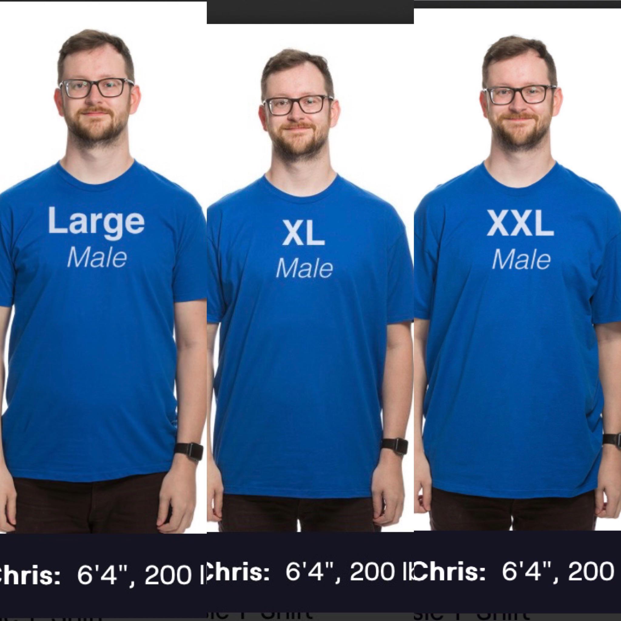 This company’s size chart is just a dude named Chris wearing the