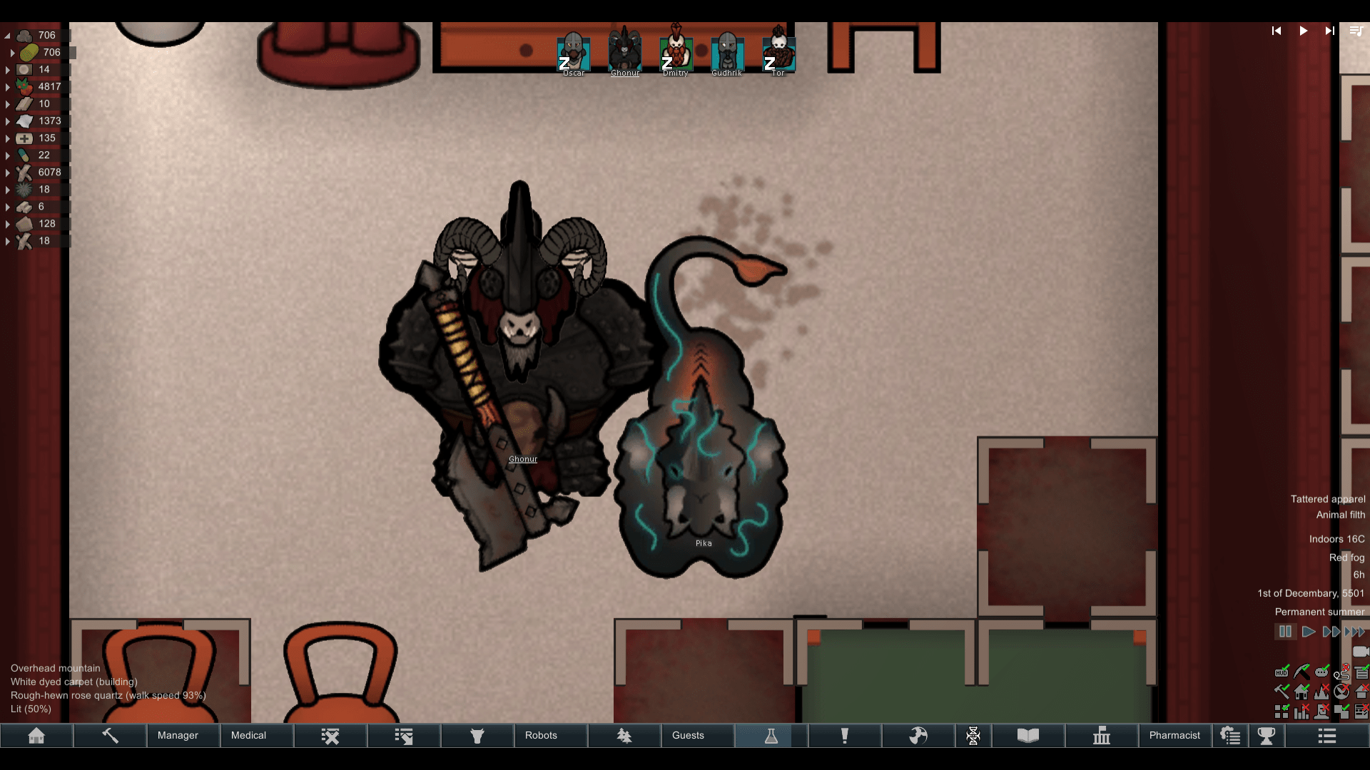 Say Hi to our leader beastman GHONUR and his loyal pet. r/RimWorld
