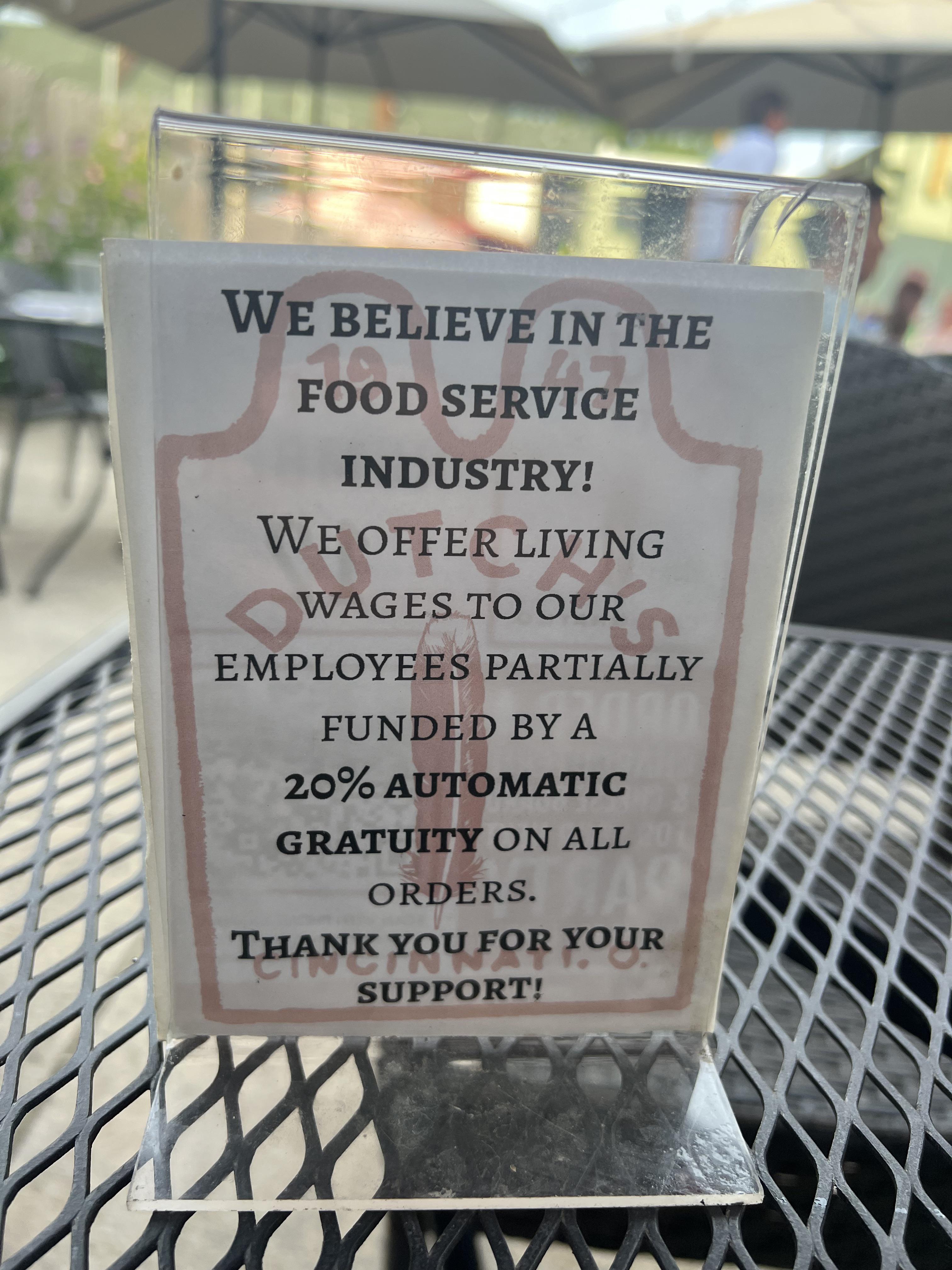 Living Wage offered to employees in Cincinnati (Dutch’s in Hyde Park