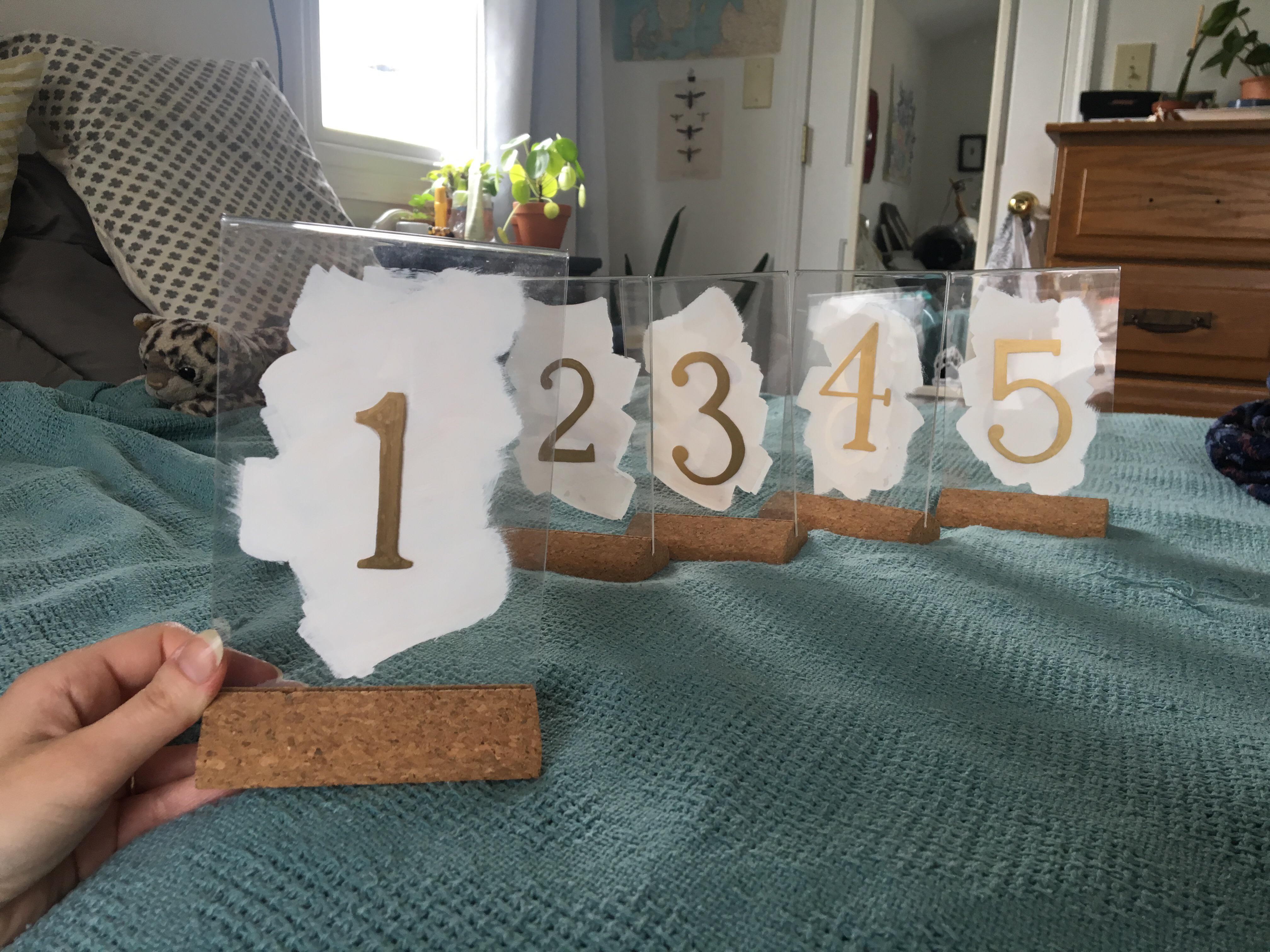 All 15 table numbers done! This has been a fun project. Should I spray paint the bases gold? r