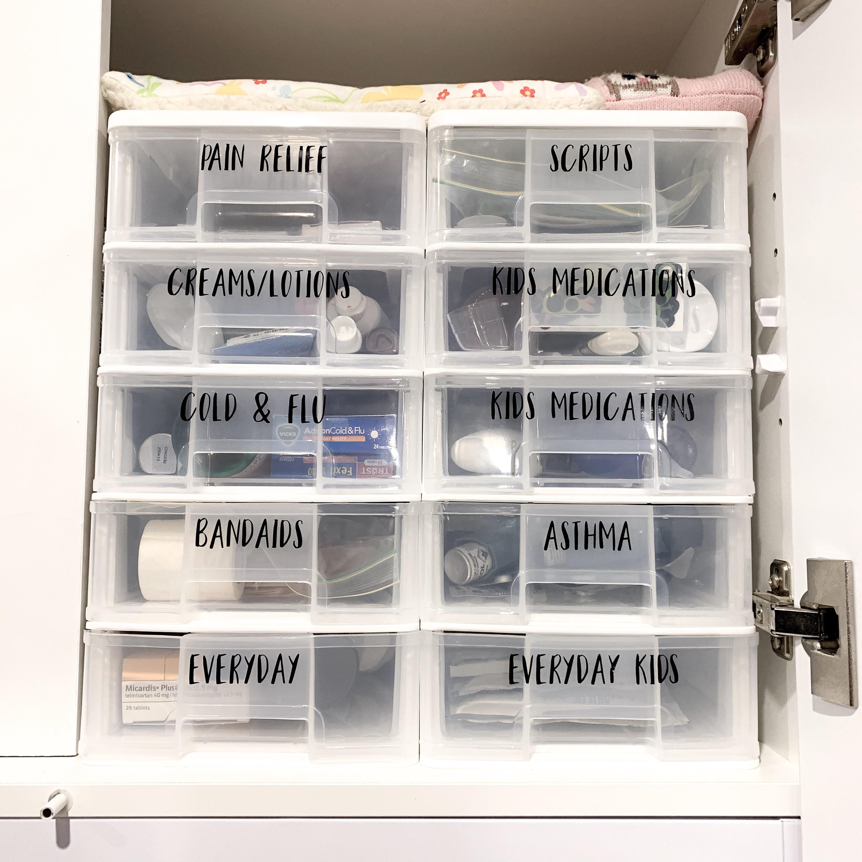 Medicine cupboard organisation
