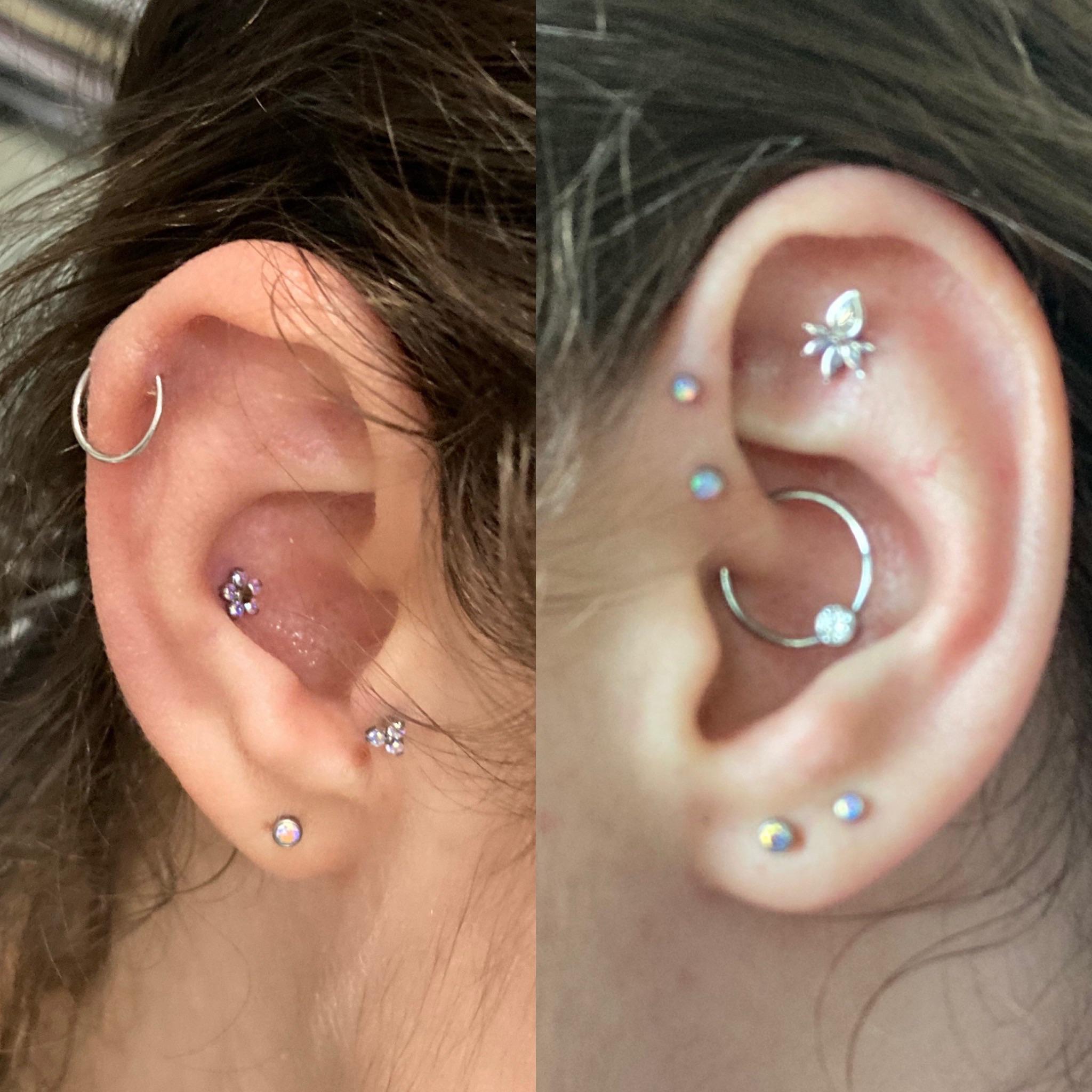5 piercings in two weeks! just got the flat and double forward helixes! (for the record, the
