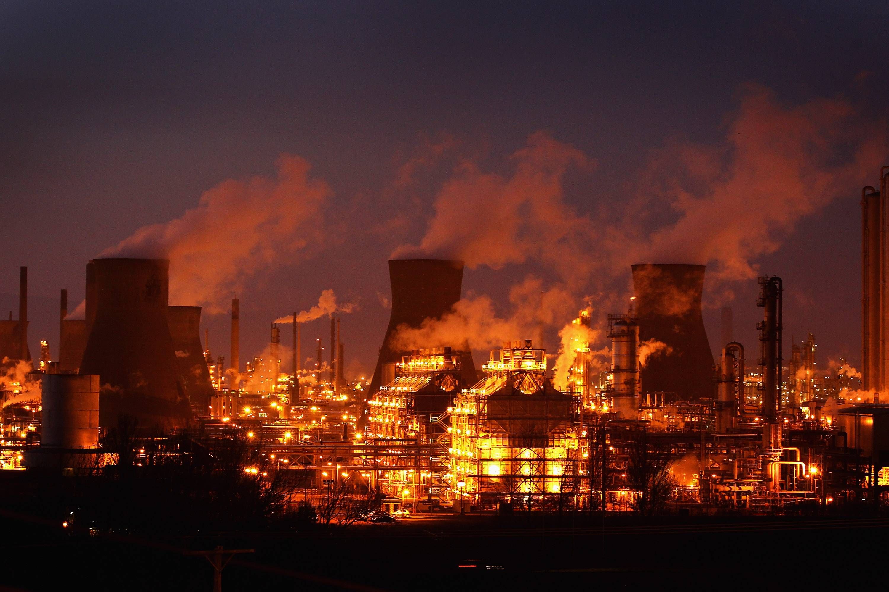 Grangemouth Oil Refinery, Scotland not on fire. It's just just sunset