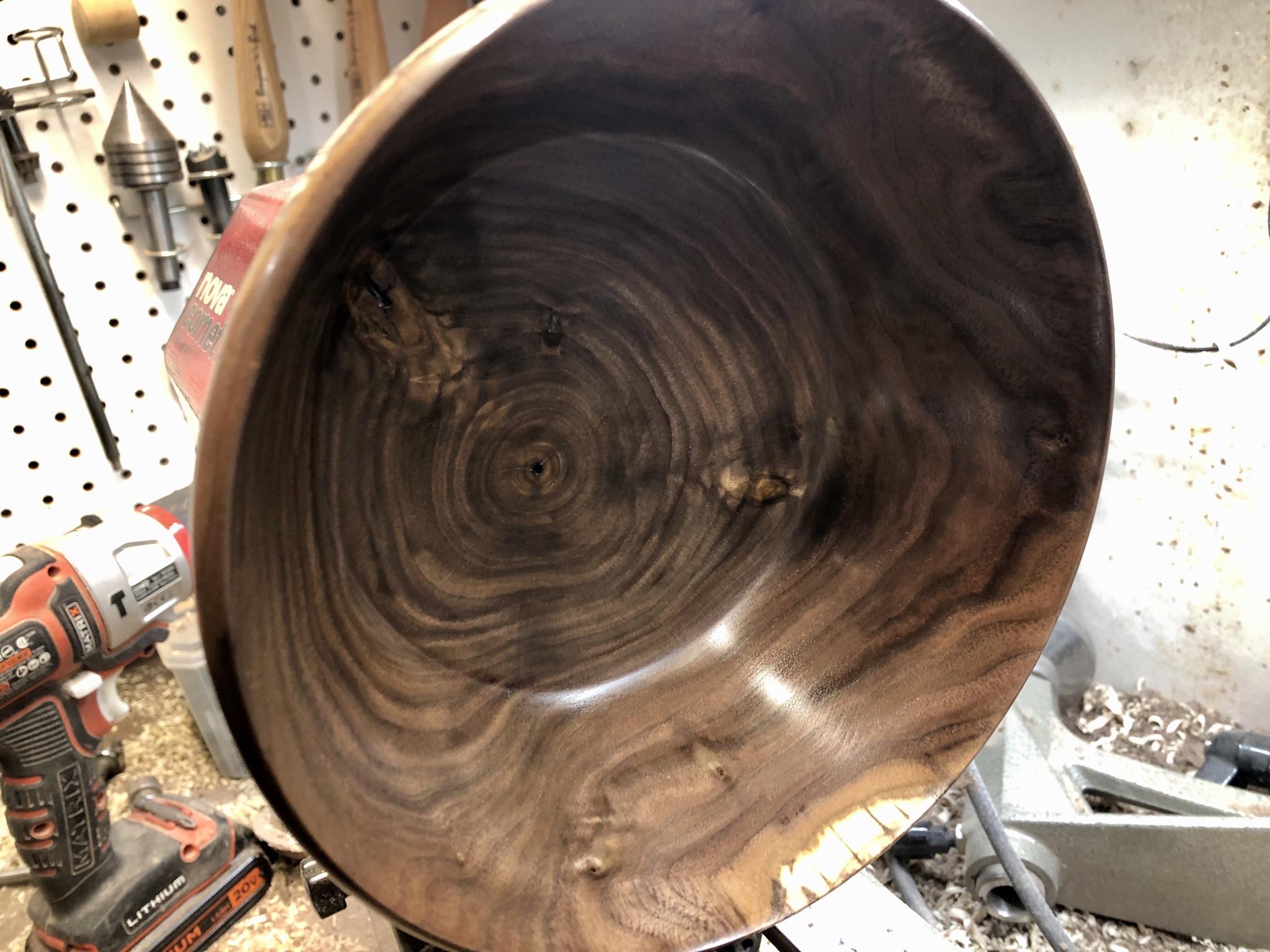 More burn pile rescue walnut turning. End grain bowl jumped off the