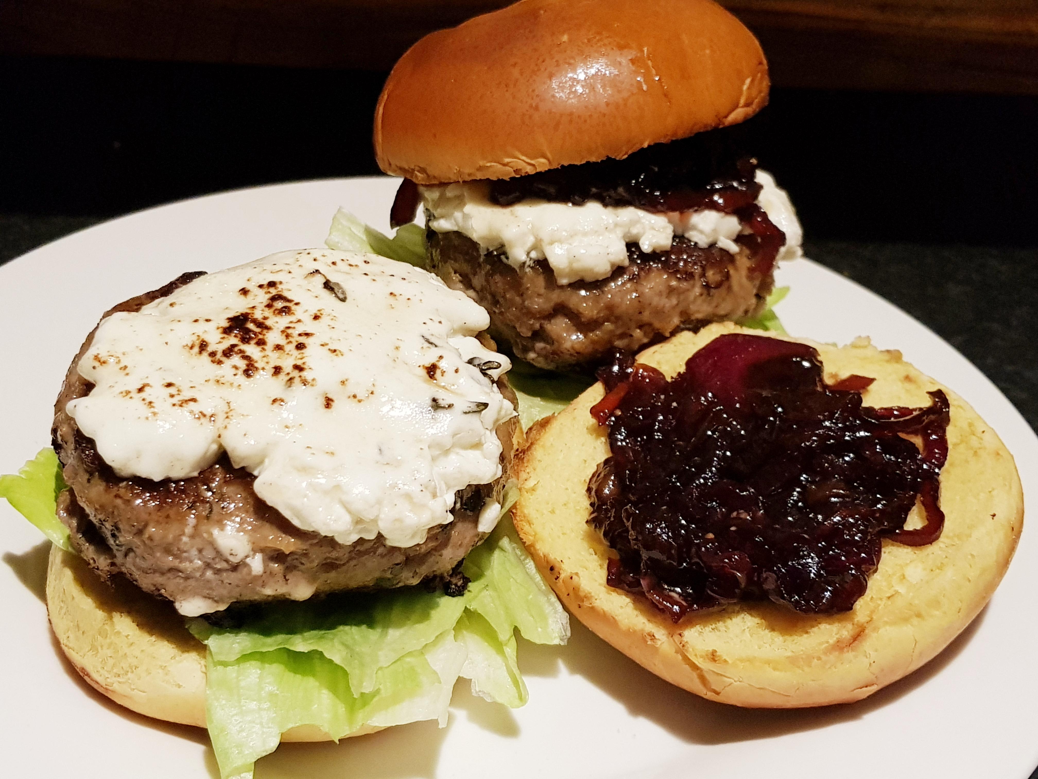 [Homemade] Lamb Mint Burgers on Brioche Buns with Goats Cheese and