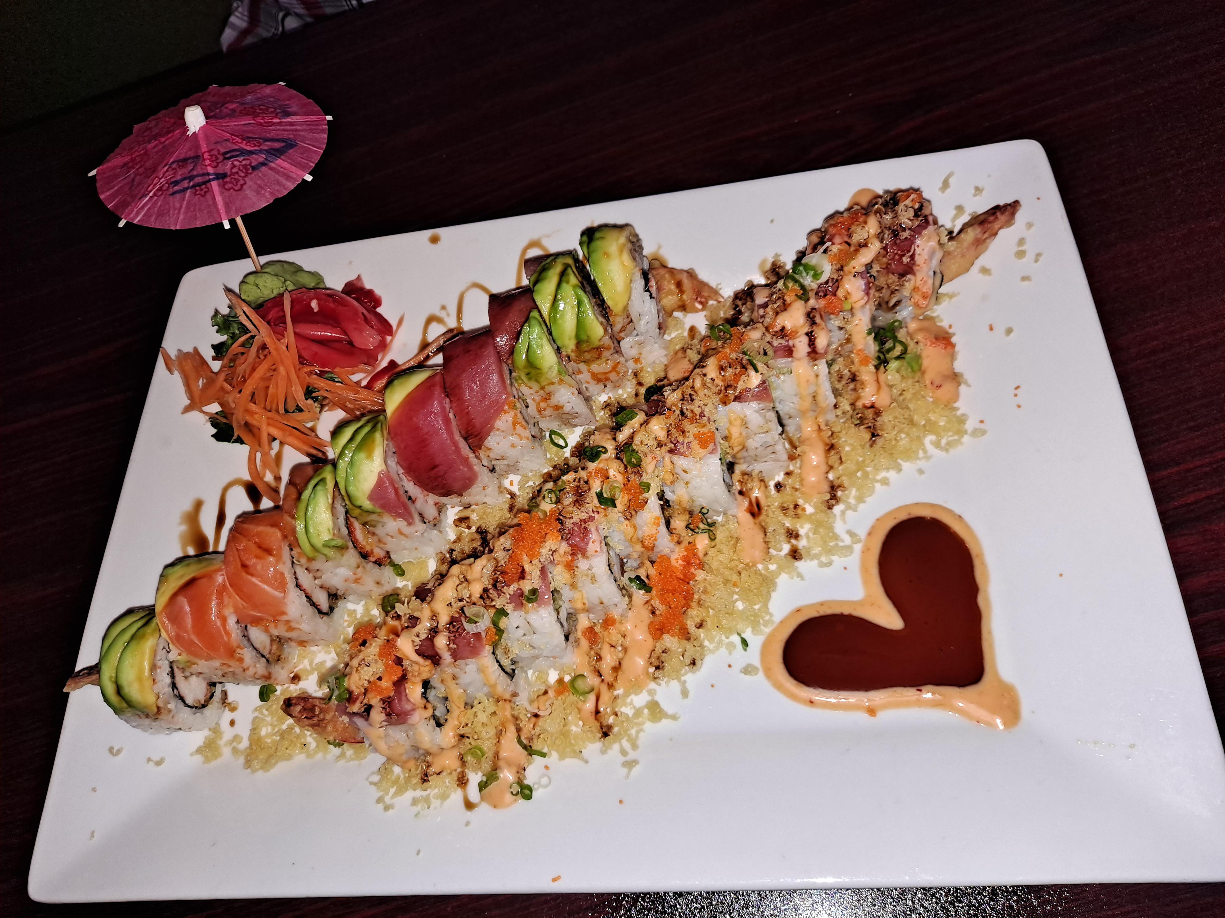 My lunch today! Treated myself to a Lover's roll (tuna, salmon, avocado