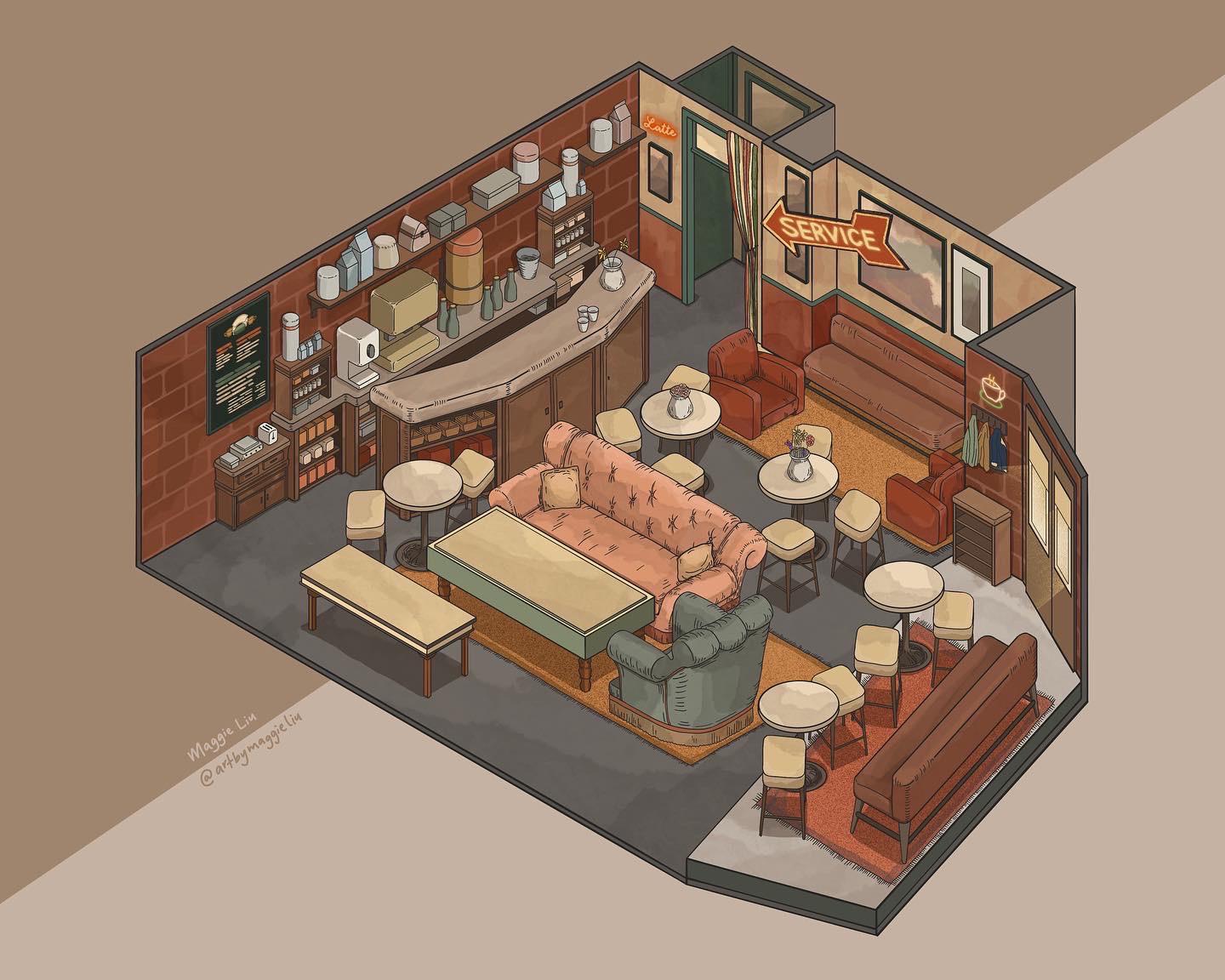 Central Perk from Friends, drawn by me! r/fictionalfloorplans