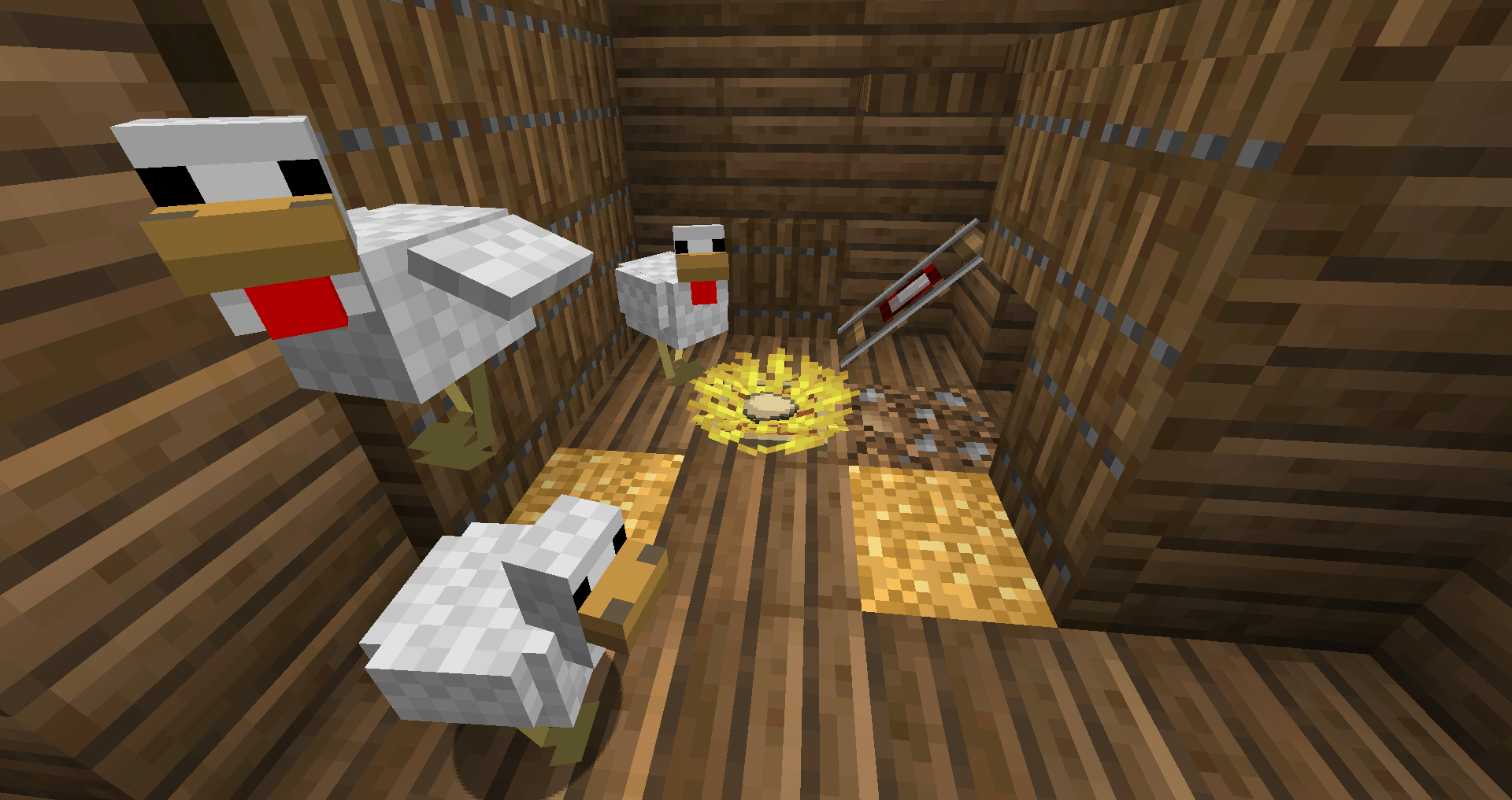 You can build a nice chicken nest, using a waterlogged slab, item frame