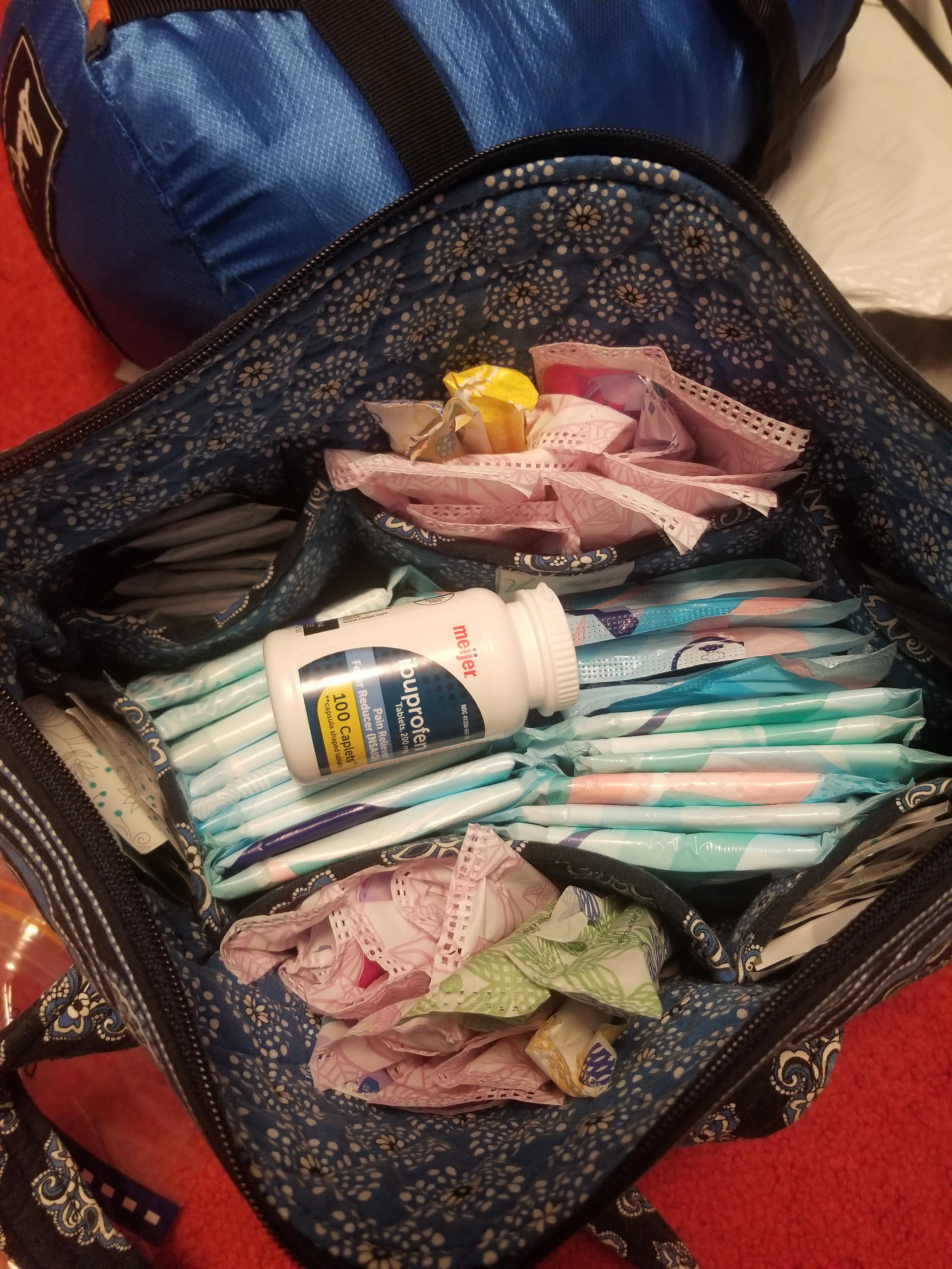 This is what packing for a 4 day camping trip with a heavy and painful