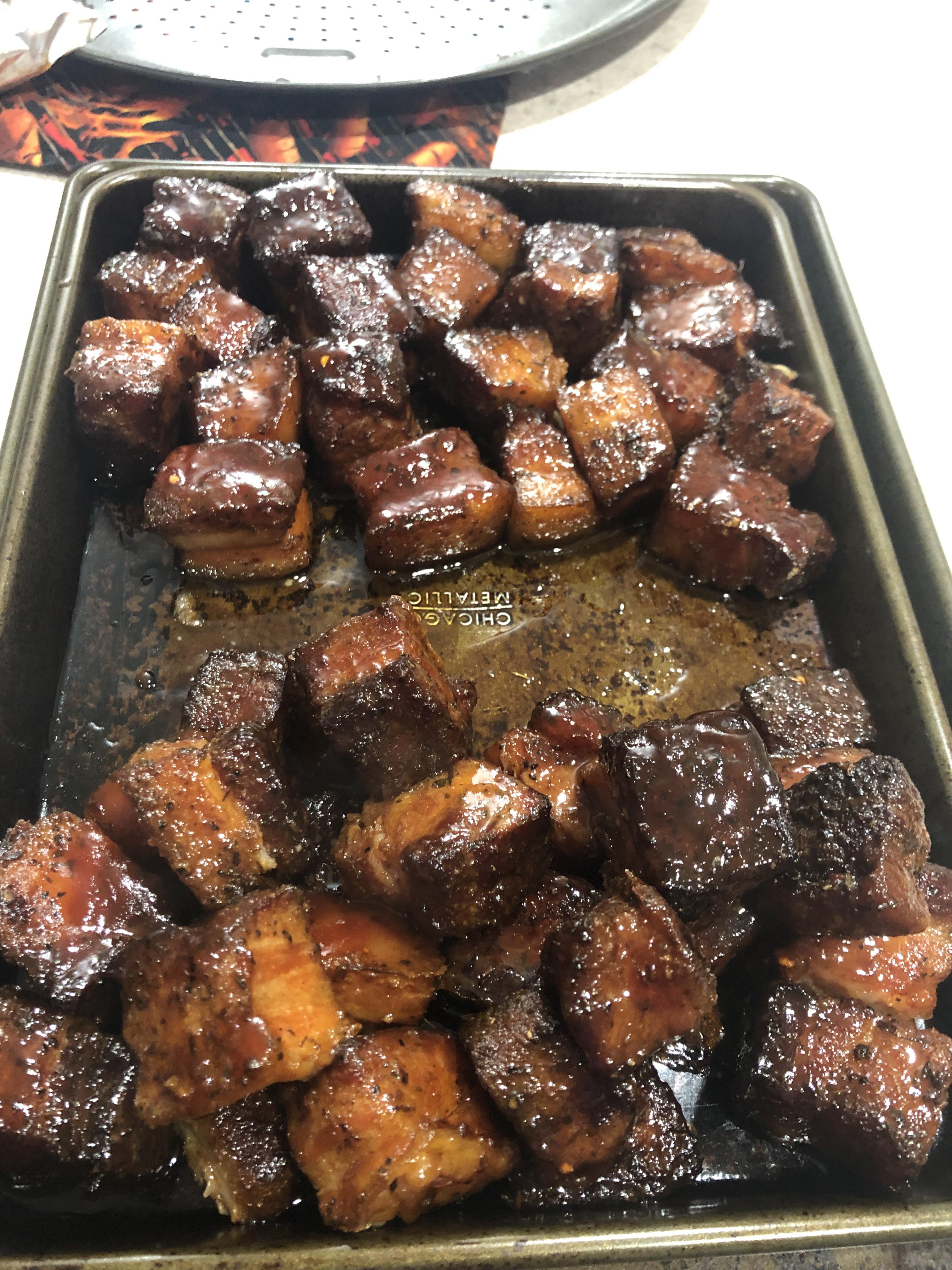 First attempt at pork belly burnt ends. smoking