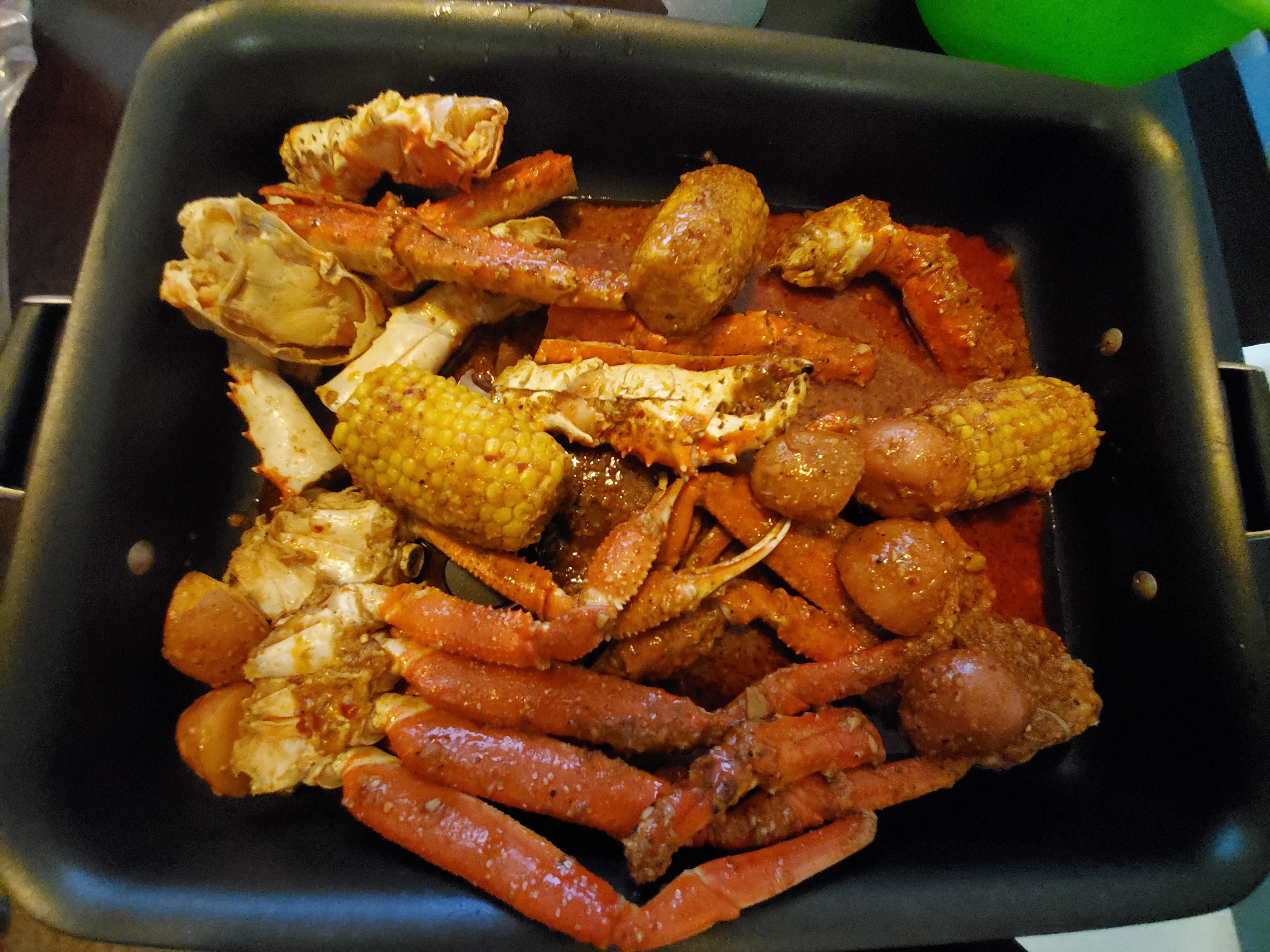 Snow and king crab. Cajun creole and garlic butter sauce. I always feel