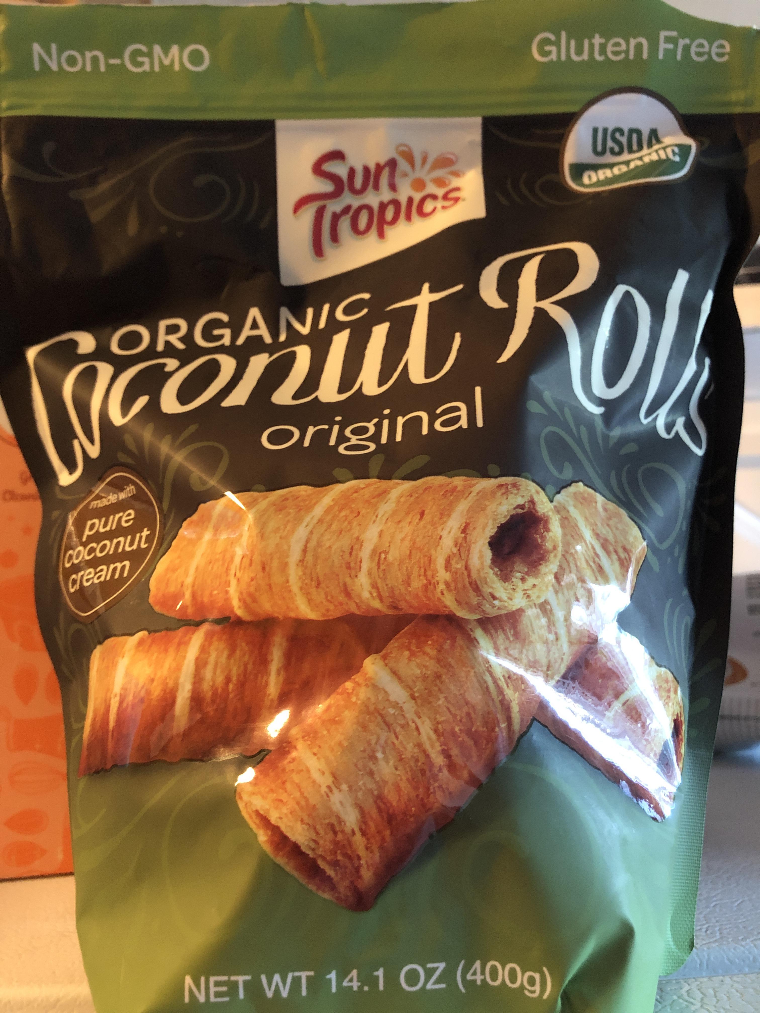 Sun tropics organic coconut rolls at Costco. Contains tree nut