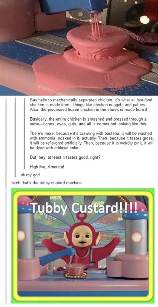 An entire chicken smashed and pressed, and then soaked in ammonia