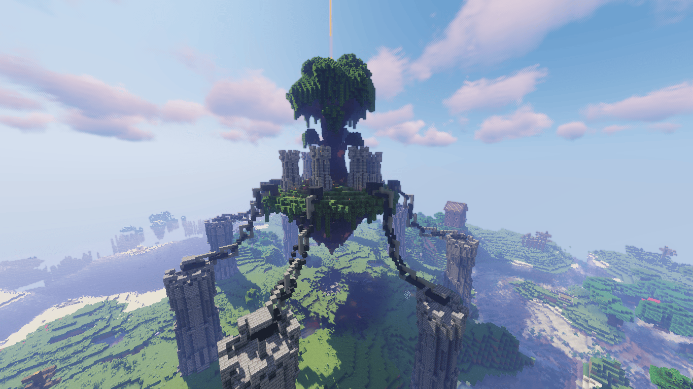 A floating island i made in a survival server Minecraft