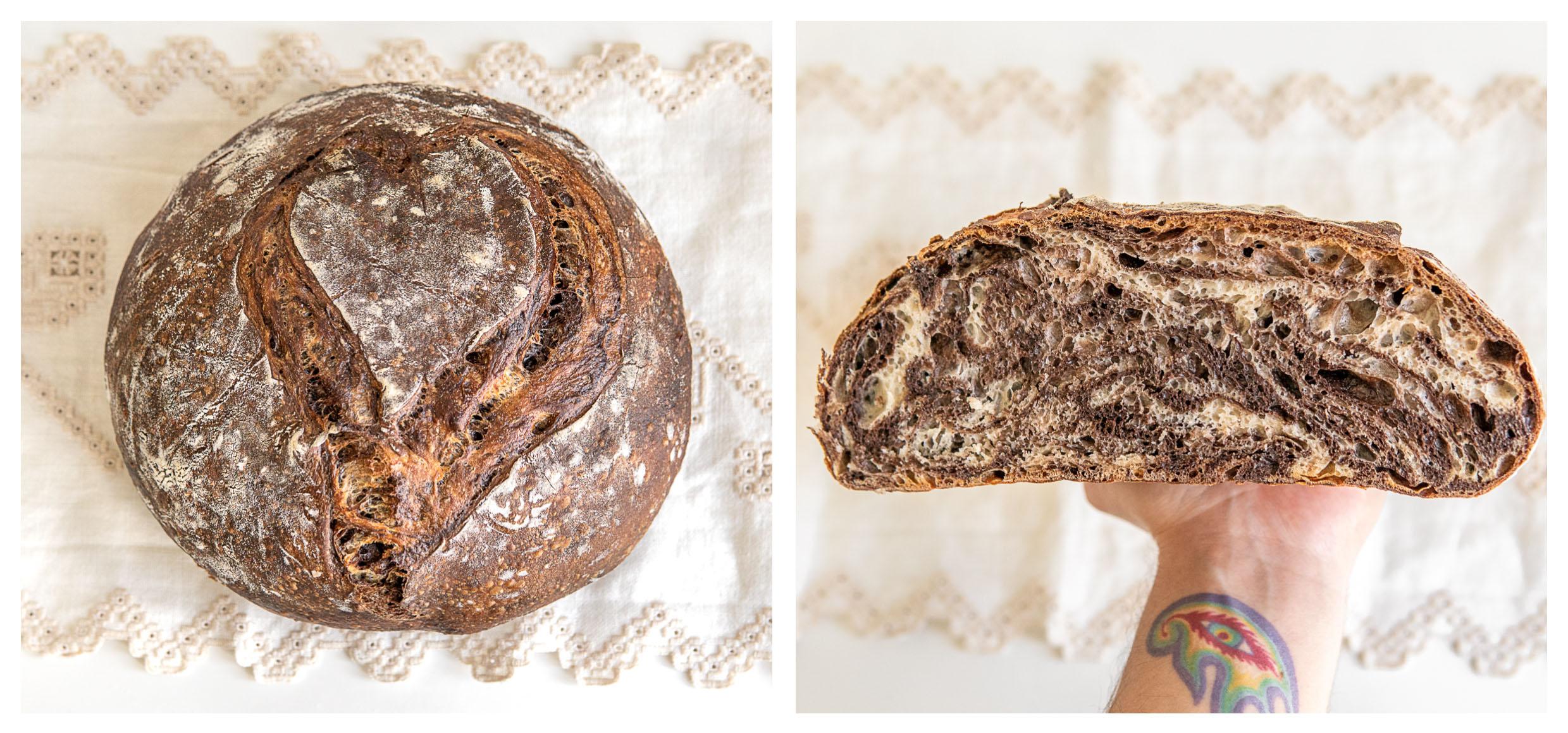 First try at laminating two doughs (Sourdough Bread) r/Breadit