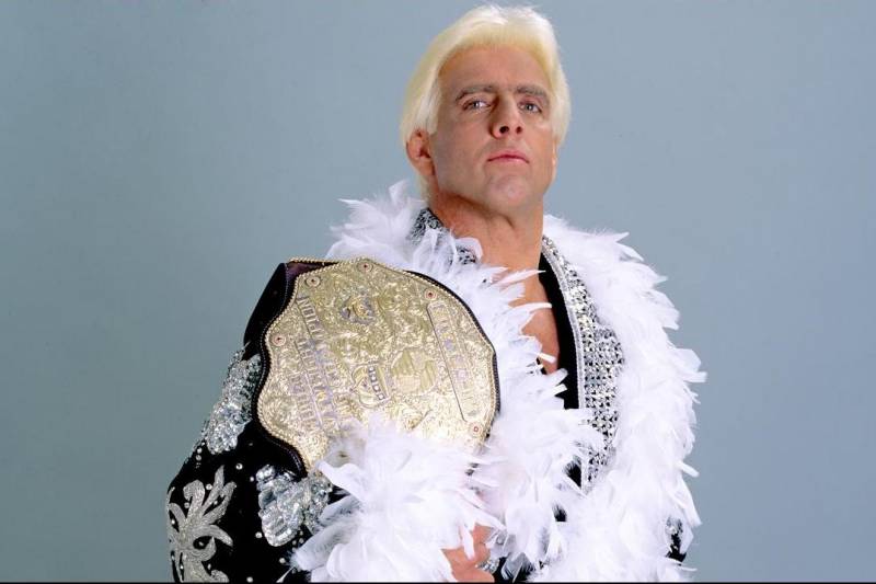 The "Nature Boy" Ric Flair posing with his championship (1991) r