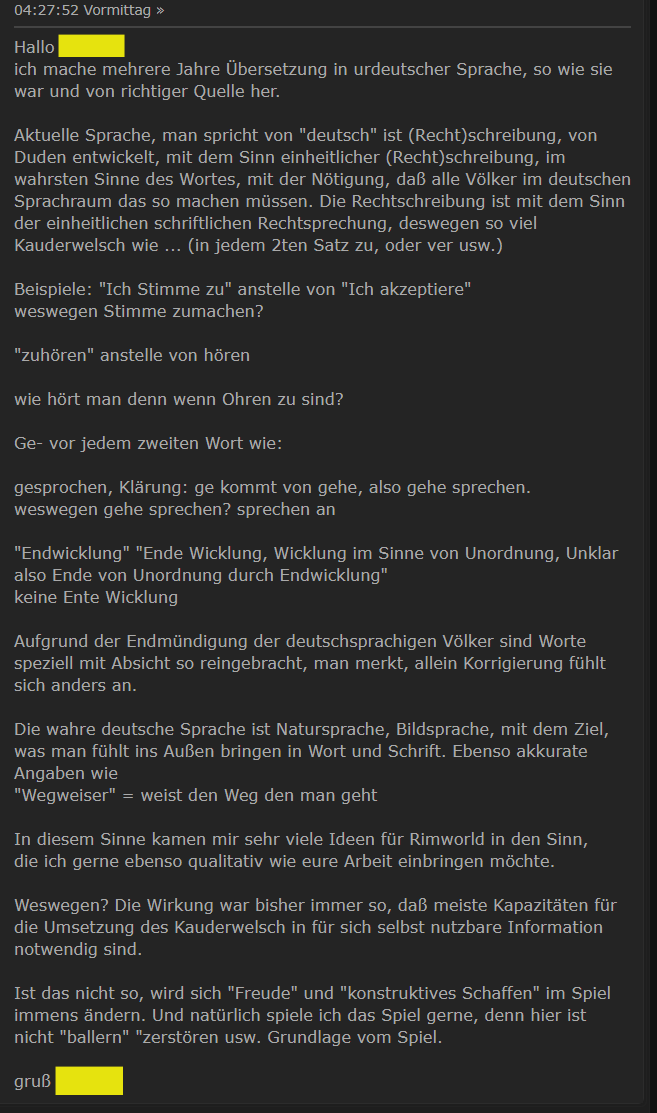 Einem Videospielfan ist die FanÜbersetzung nicht urdeutsch genug, und