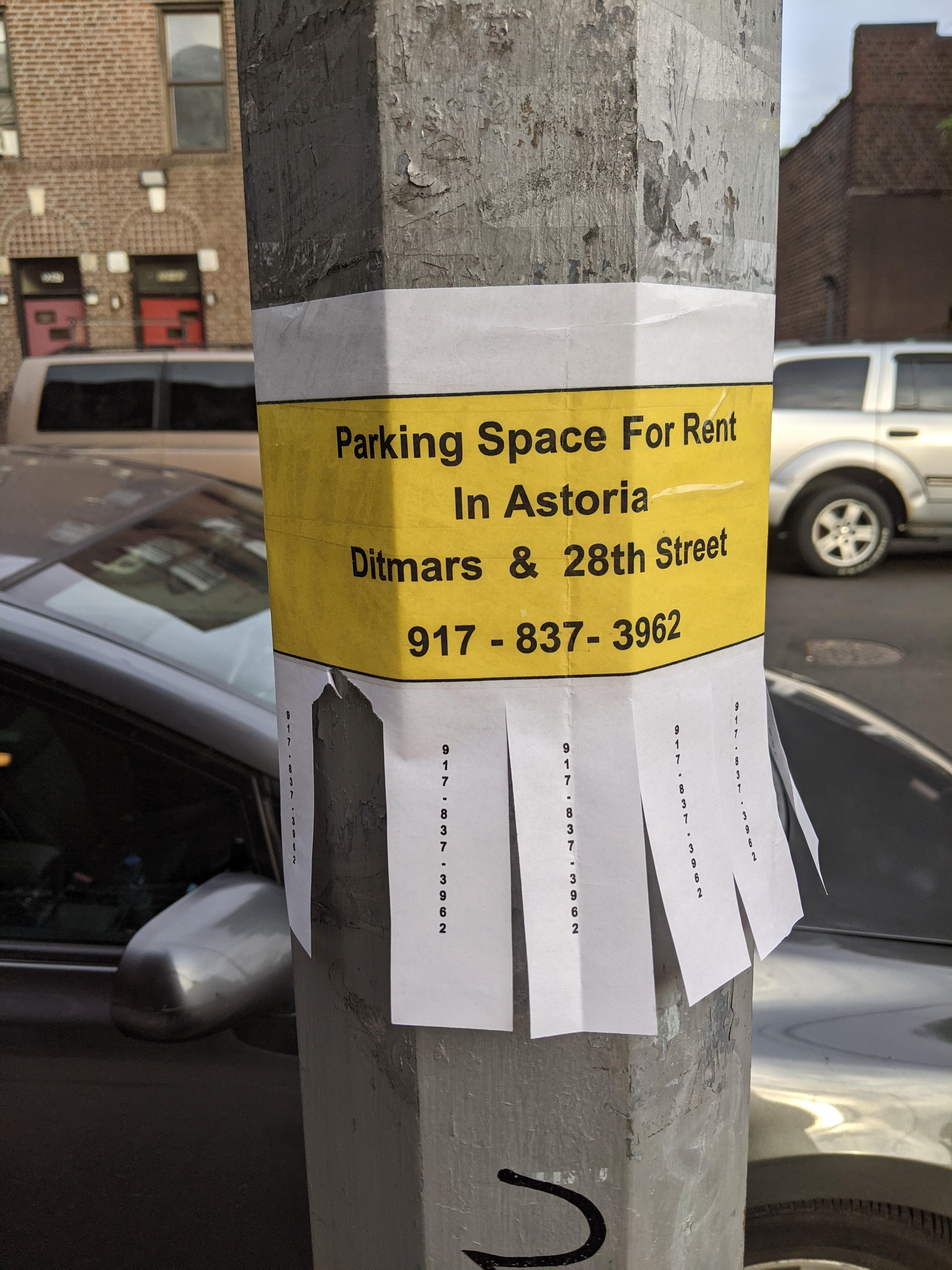 Parking Spot for rent, Ditmars x 28st. Not my listing, just sharing