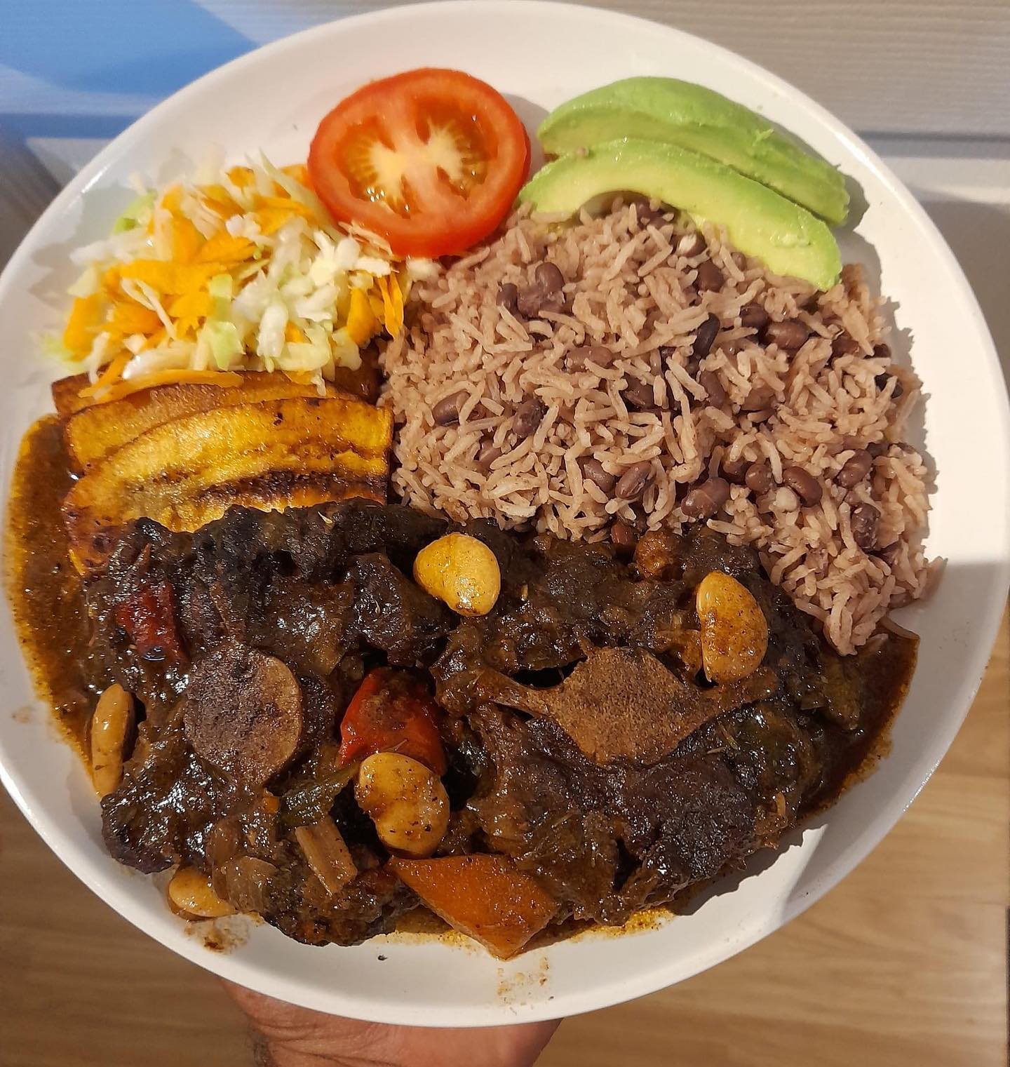 Oxtail, Rice & Peas, Plantain, and Avocado r/CaribbeanFood