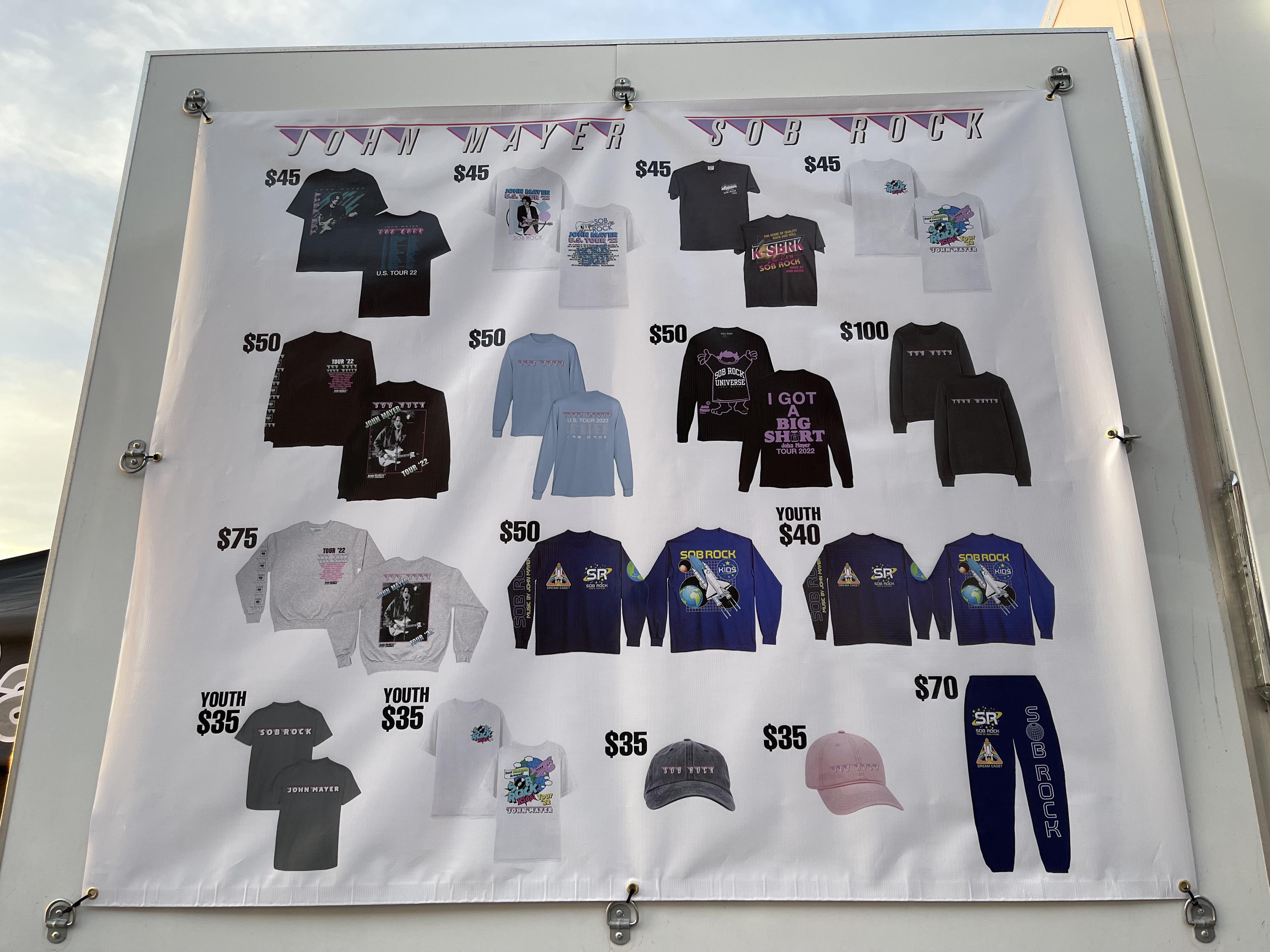 Merch stand with prices the Forum 3/13/22 r/JohnMayer