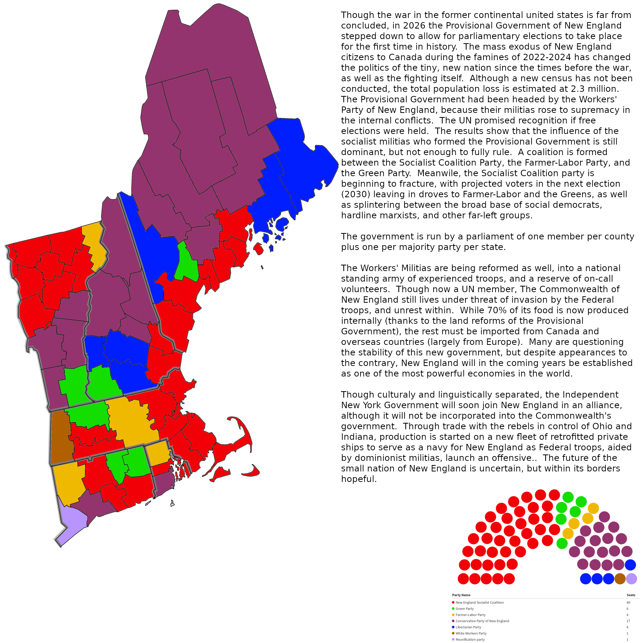 Map of an independent New England in 2026 after the collapse of the