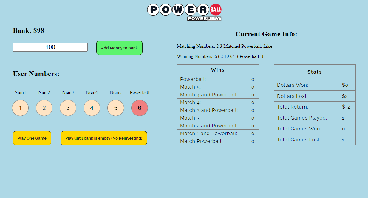 Please Critique My First JavaScript  App A Powerball Simulator! r