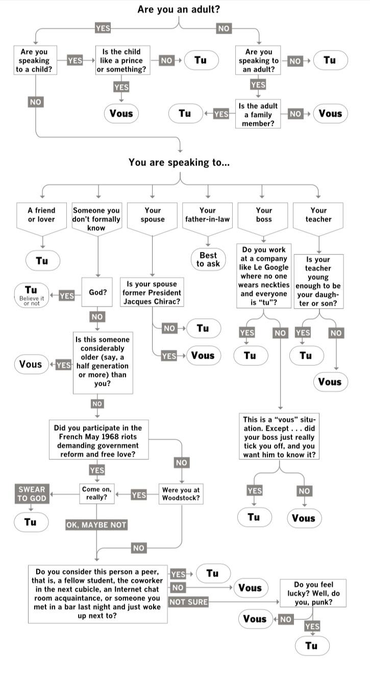 A cool guide for when to use « tu » or « vous » in French r/coolguides